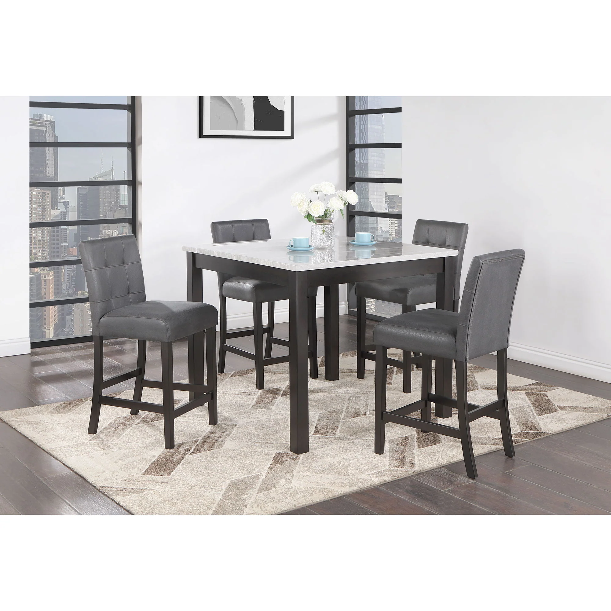 Leon - Bar Table And 4 Bar Stools - Espresso / White - Image 3