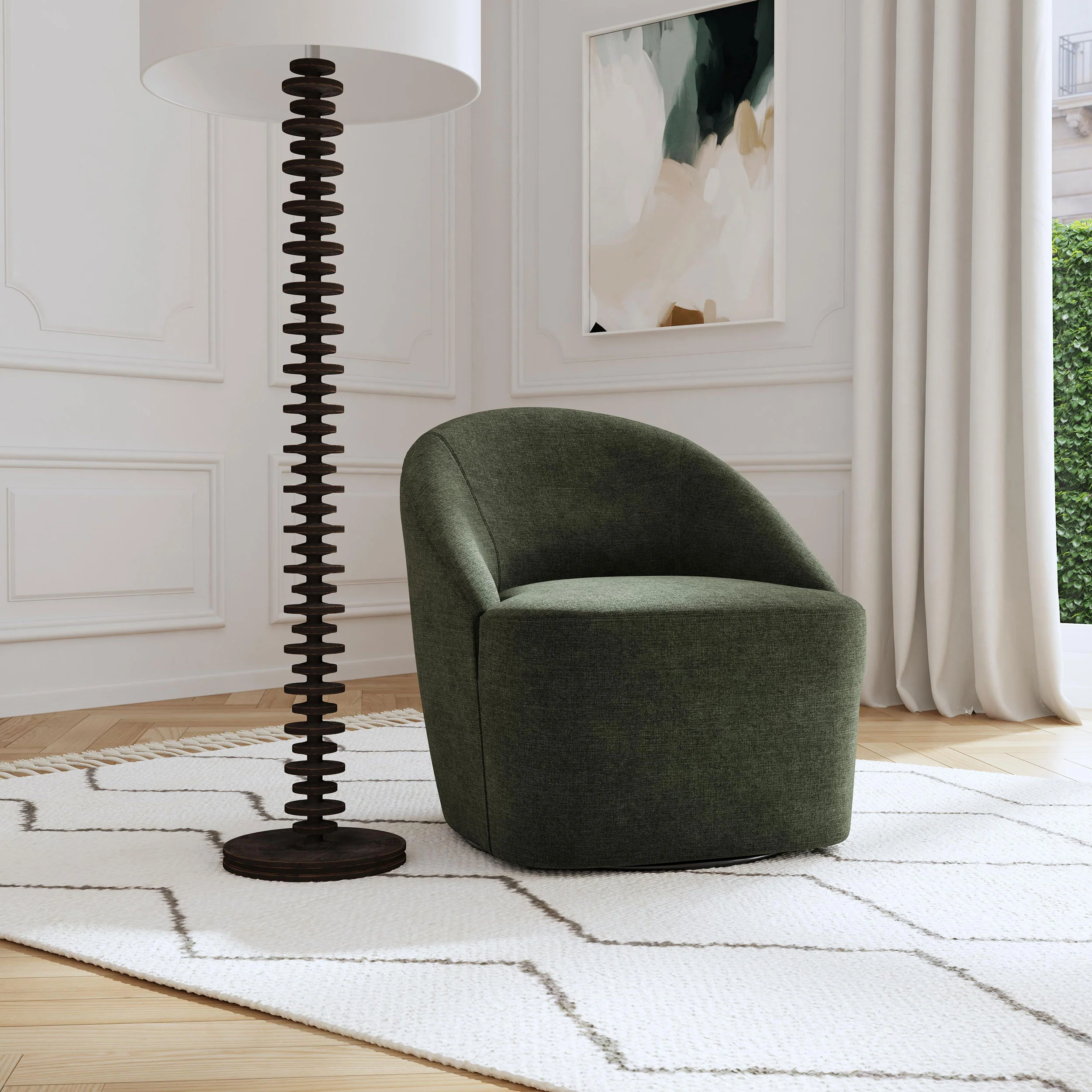 Leon Upholstered Barrel Accent Swivel Chair - Hunter Green - Image 5