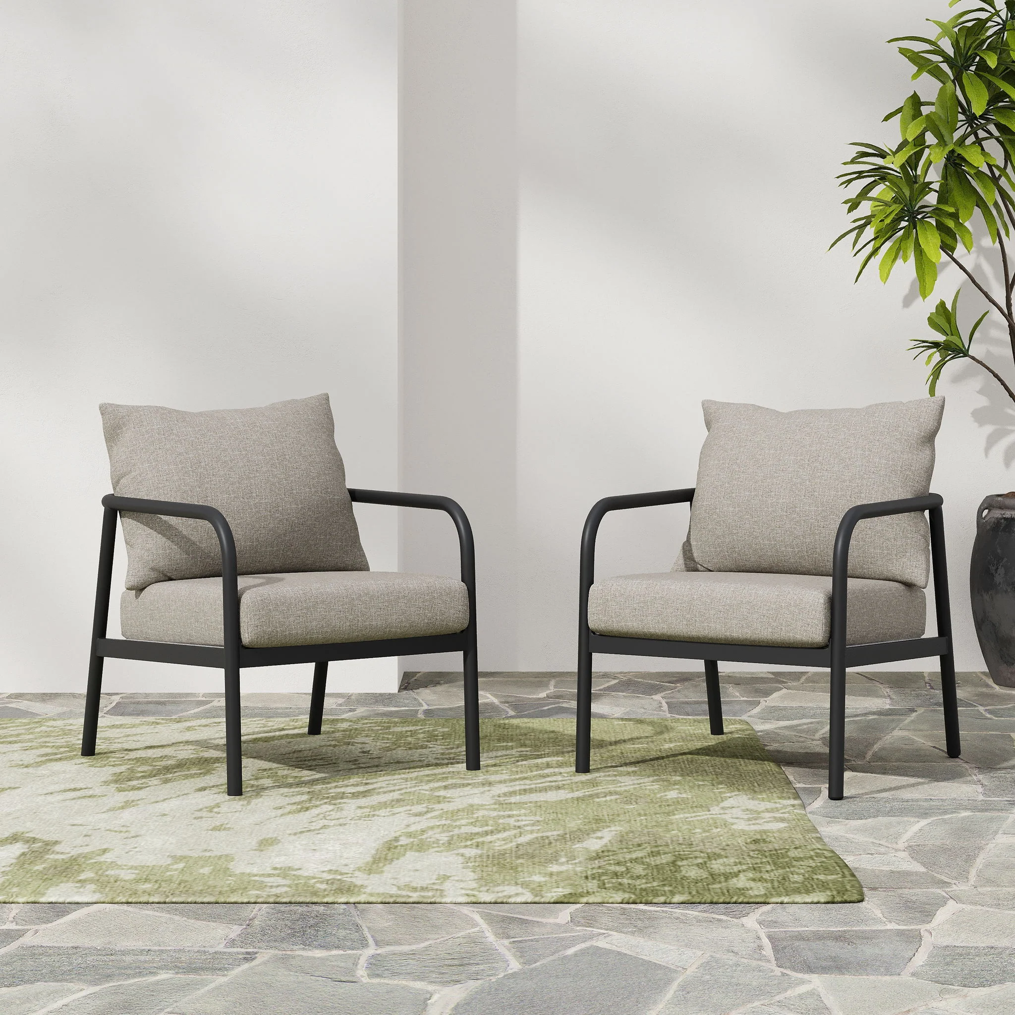 Leora - Modern Minimalist Round Tube Sofa Chair With Cushions - Beige / Black - Image 5