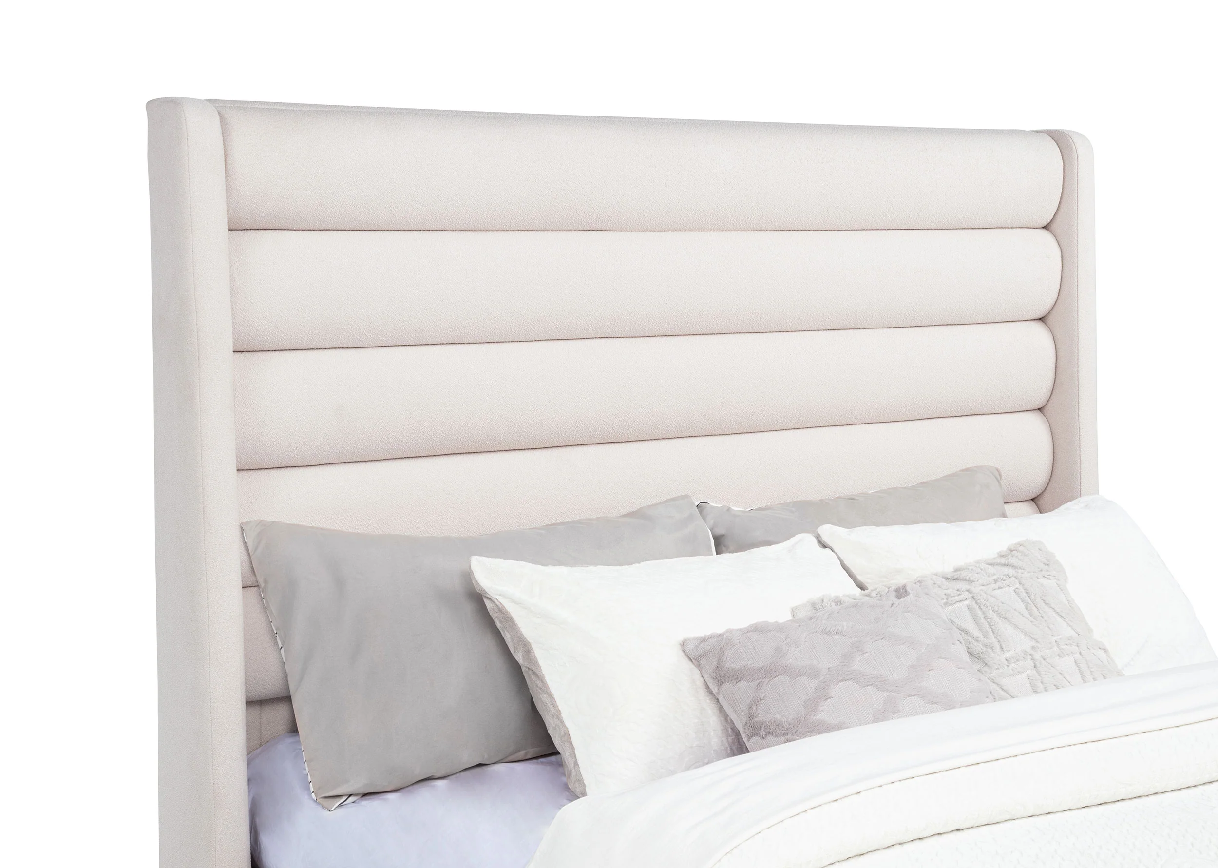Leslie Upholstered Tufted Full Wingback Platform Bed in Beige - Image 2
