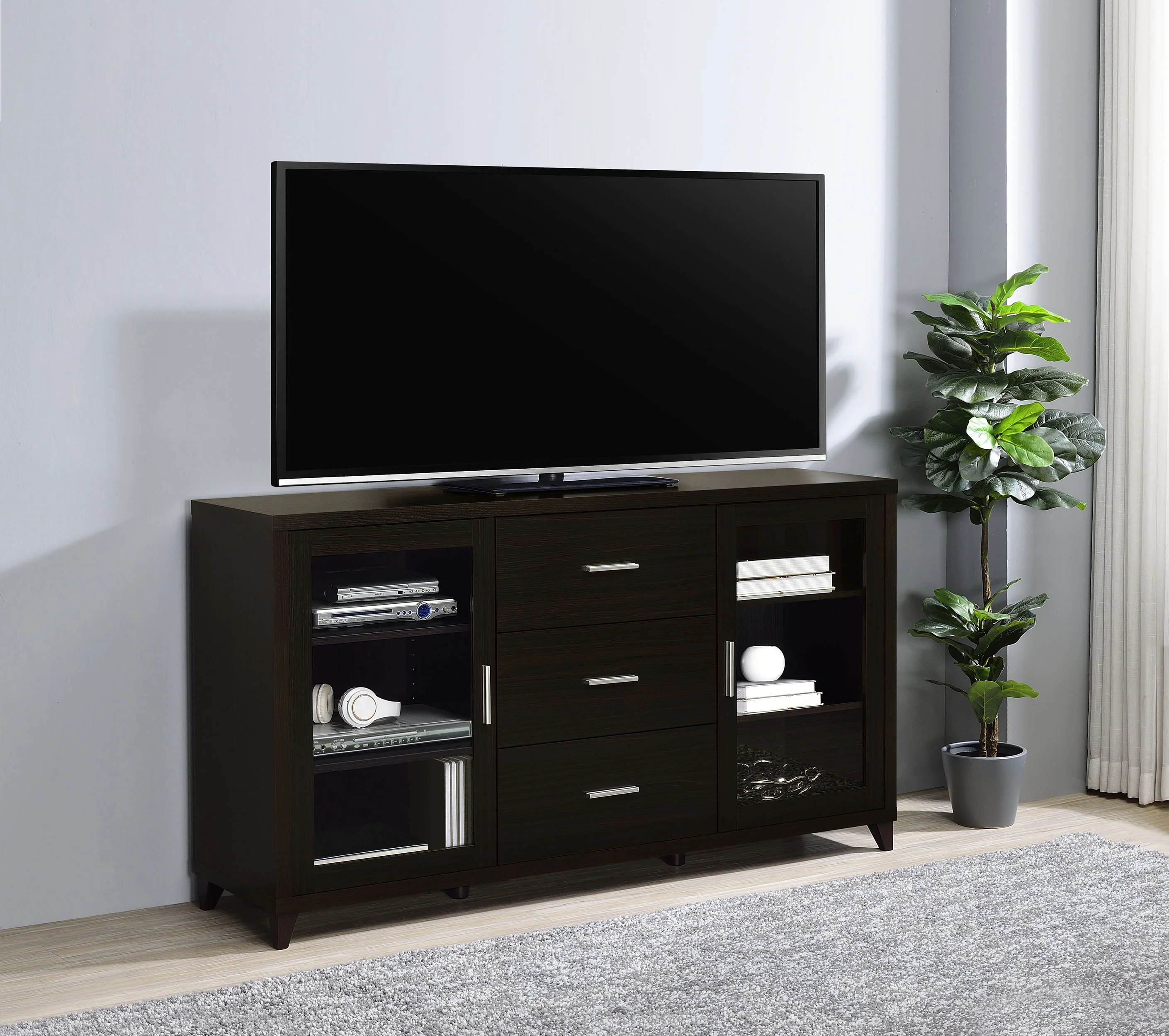 Lewes 60-inch TV Stand, Cappuccino Engineered Wood - Image 4
