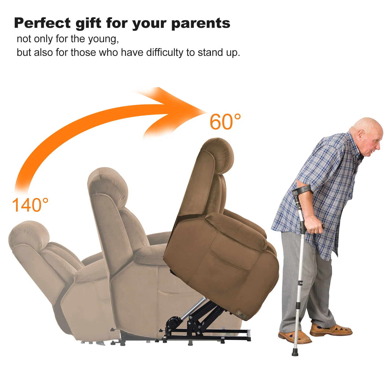 Lift Chair Recliner Power Remote Control Recliner Sofa Relax Soft Chair Anti - Skid Australia Cashmere Fabric Furniture Living Room - Brown - Image 4