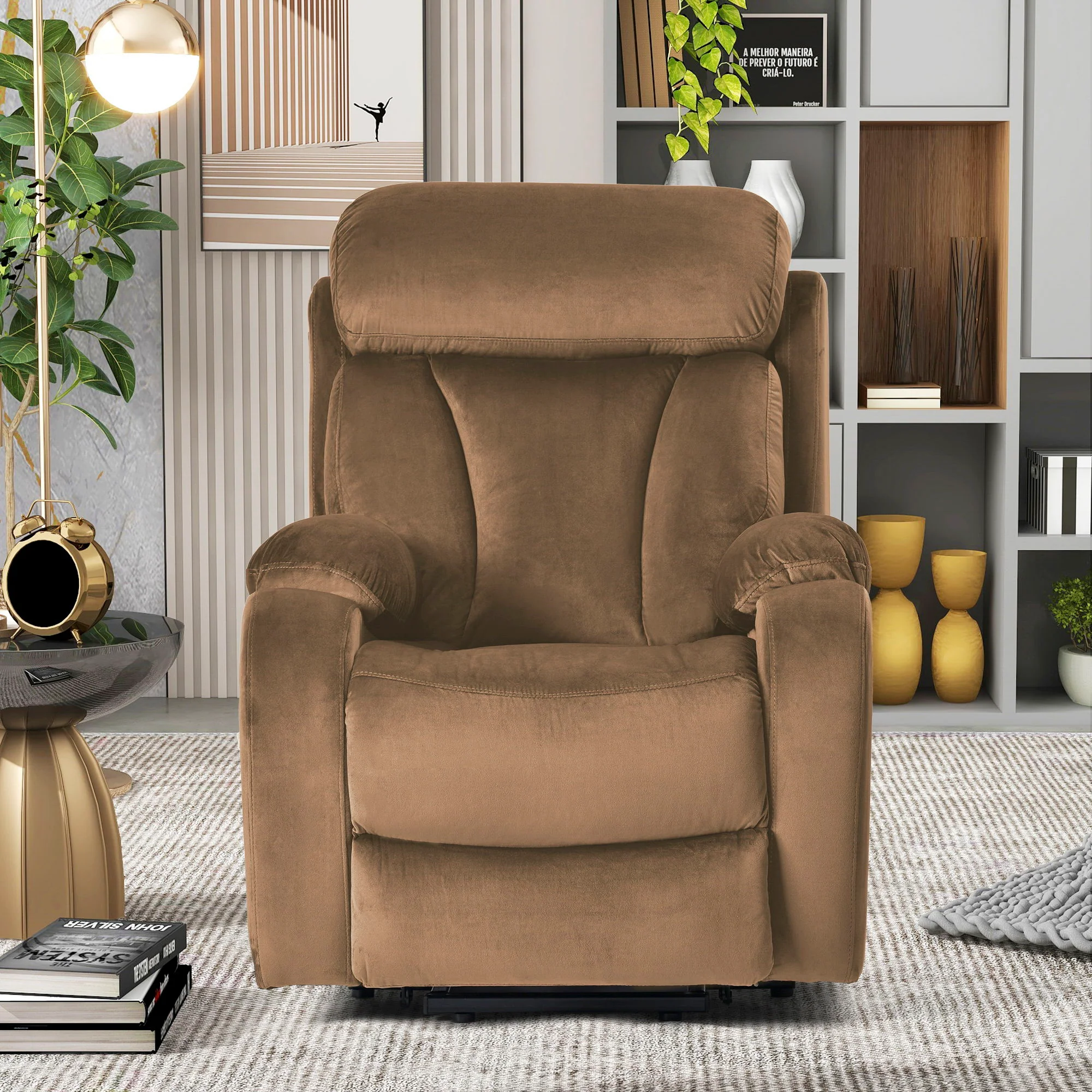 Lift Chair Recliner Power Remote Control Recliner Sofa Relax Soft Chair Anti - Skid Australia Cashmere Fabric Furniture Living Room - Brown - Image 8