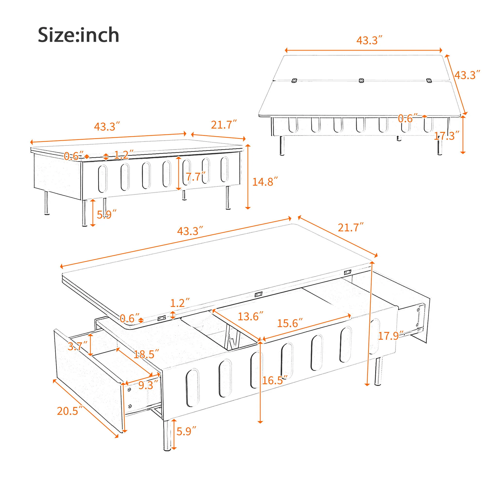 Lift Top Coffee Table With 2 Drawers With Hidden Storage Compartment For Living Room - Image 3