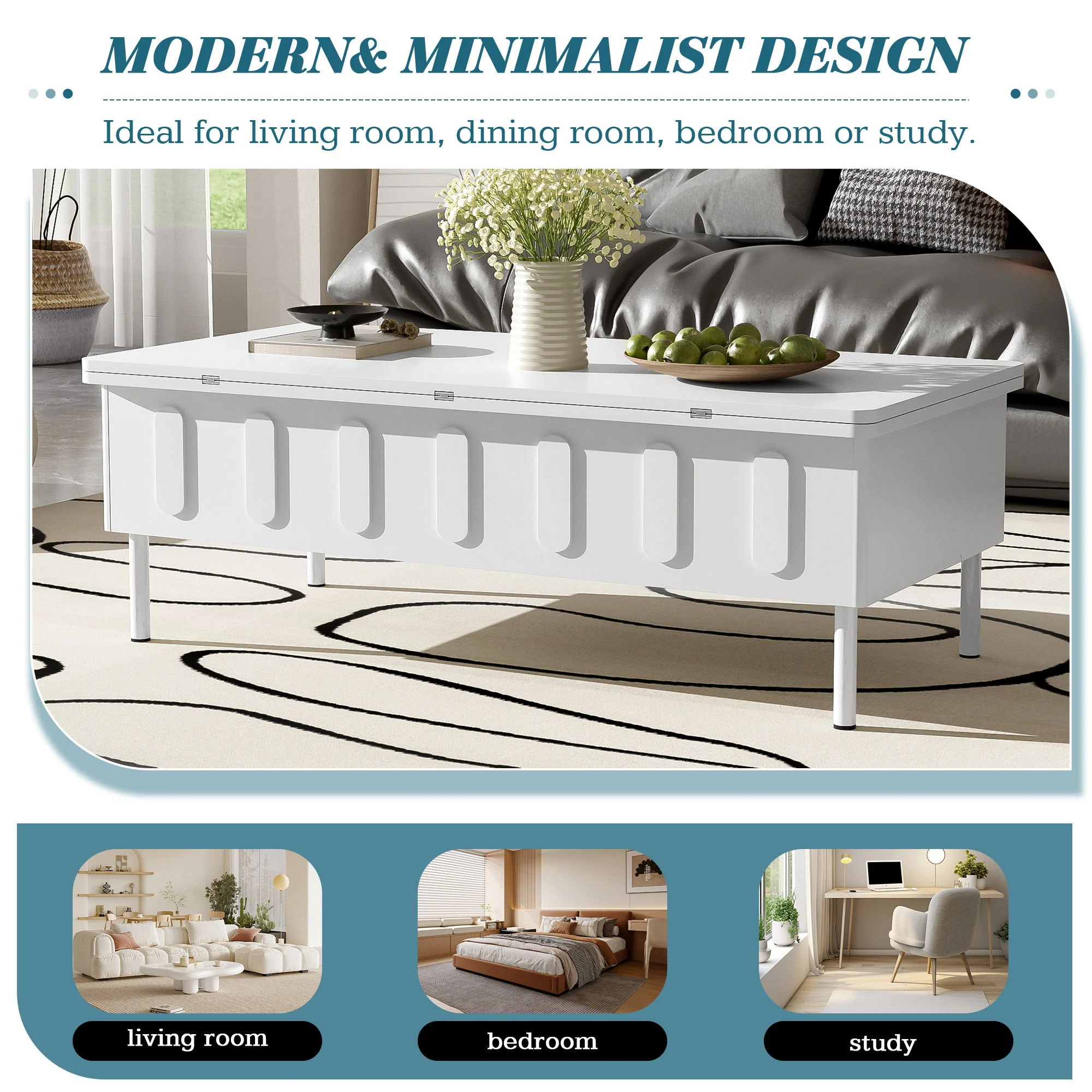 Lift Top Coffee Table With 2 Drawers With Hidden Storage Compartment For Living Room - Image 4
