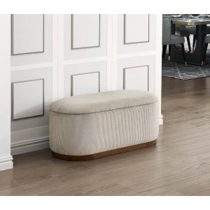 Lift Top Storage Bench Foam Cushioned Seat Gray Corduroy Fabric Upholstery - Image 12