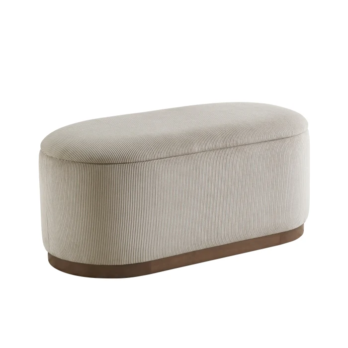 Lift Top Storage Bench Foam Cushioned Seat Gray Corduroy Fabric Upholstery - Image 7