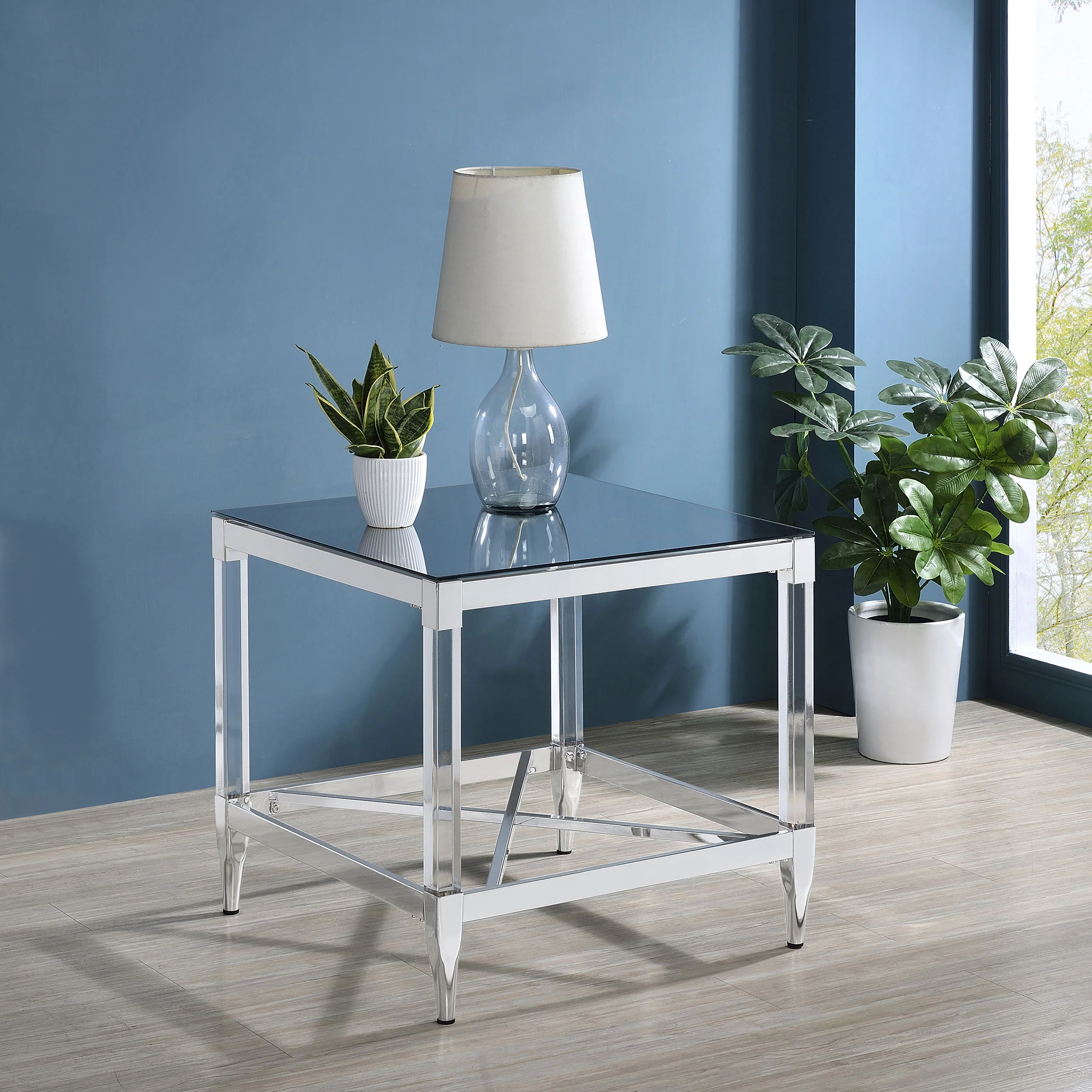 Lindley Square Mirrored End Table with Chrome Frame - Image 5