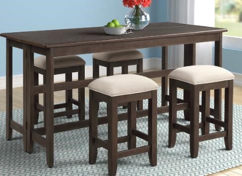 Lindsey - 5 Piece Drop Leaf Counter Set - Ebony / Beige - Image 5