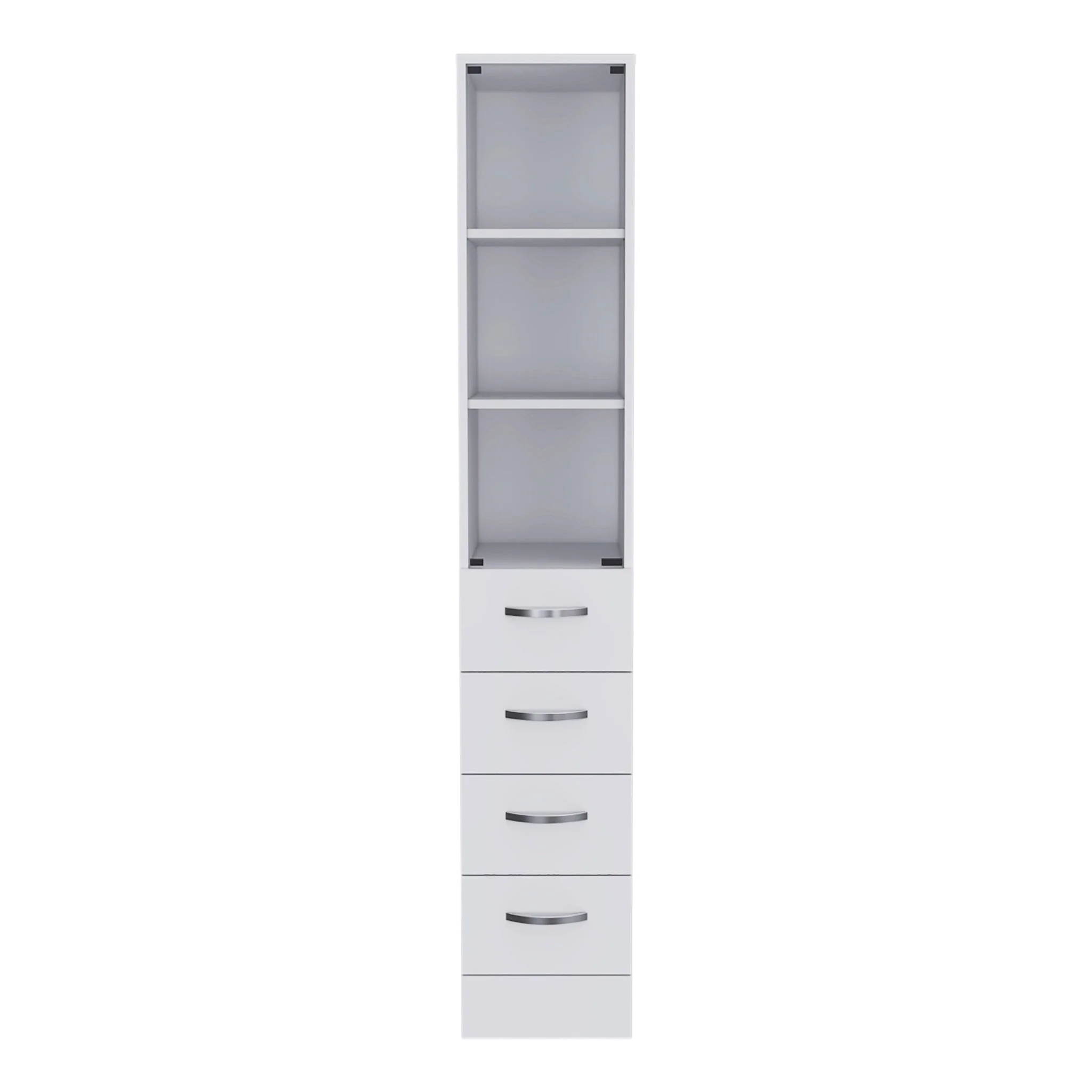 Linen Cabinet, 3 Shelves, 4 Drawers And Metal Handles - White