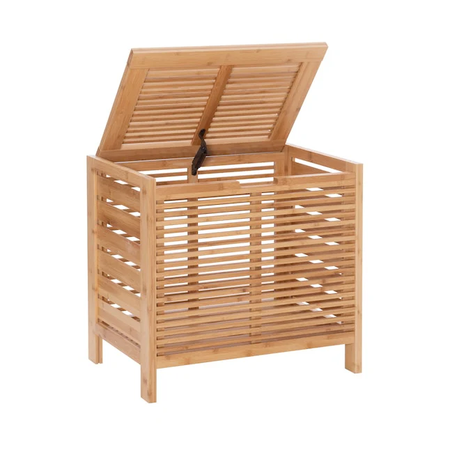 Linon Bracken Bamboo Hamper Natural Bamboo Wood Freestanding Linen Cabinet - Image 6