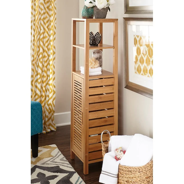Linon Bracken Mid Cabinet Natural Bamboo Wood Freestanding Linen Cabinet - Image 4