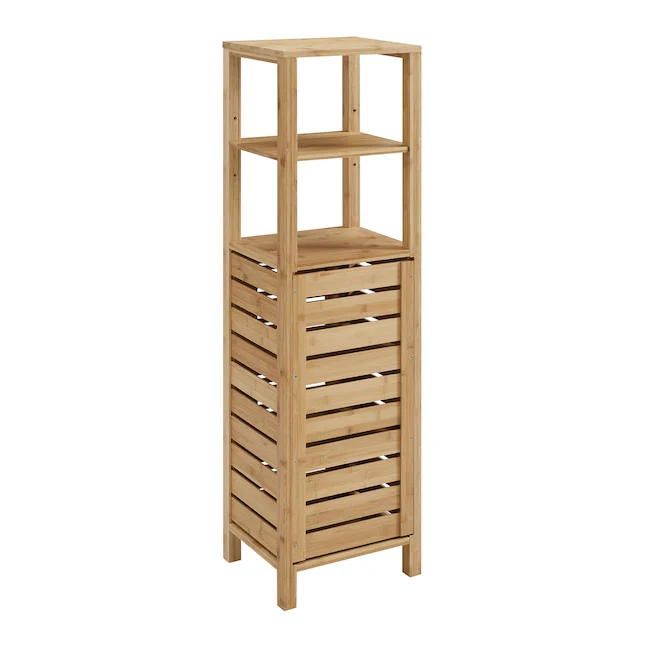 Linon Bracken Mid Cabinet Natural Bamboo Wood Freestanding Linen Cabinet - Image 6