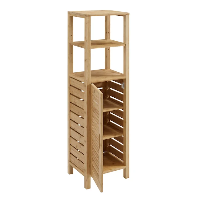 Linon Bracken Mid Cabinet Natural Bamboo Wood Freestanding Linen Cabinet - Image 7