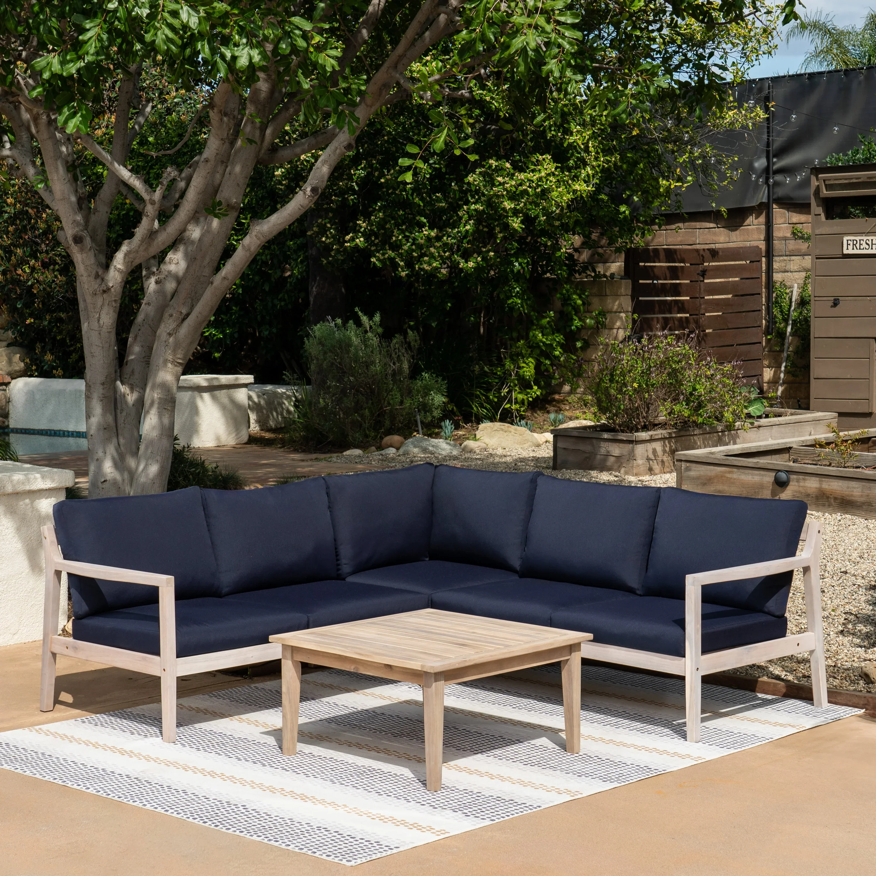 Linon Svana 4-Piece Navy/White Wash Fabric/Wood Outdoor Conversation Set - Image 2