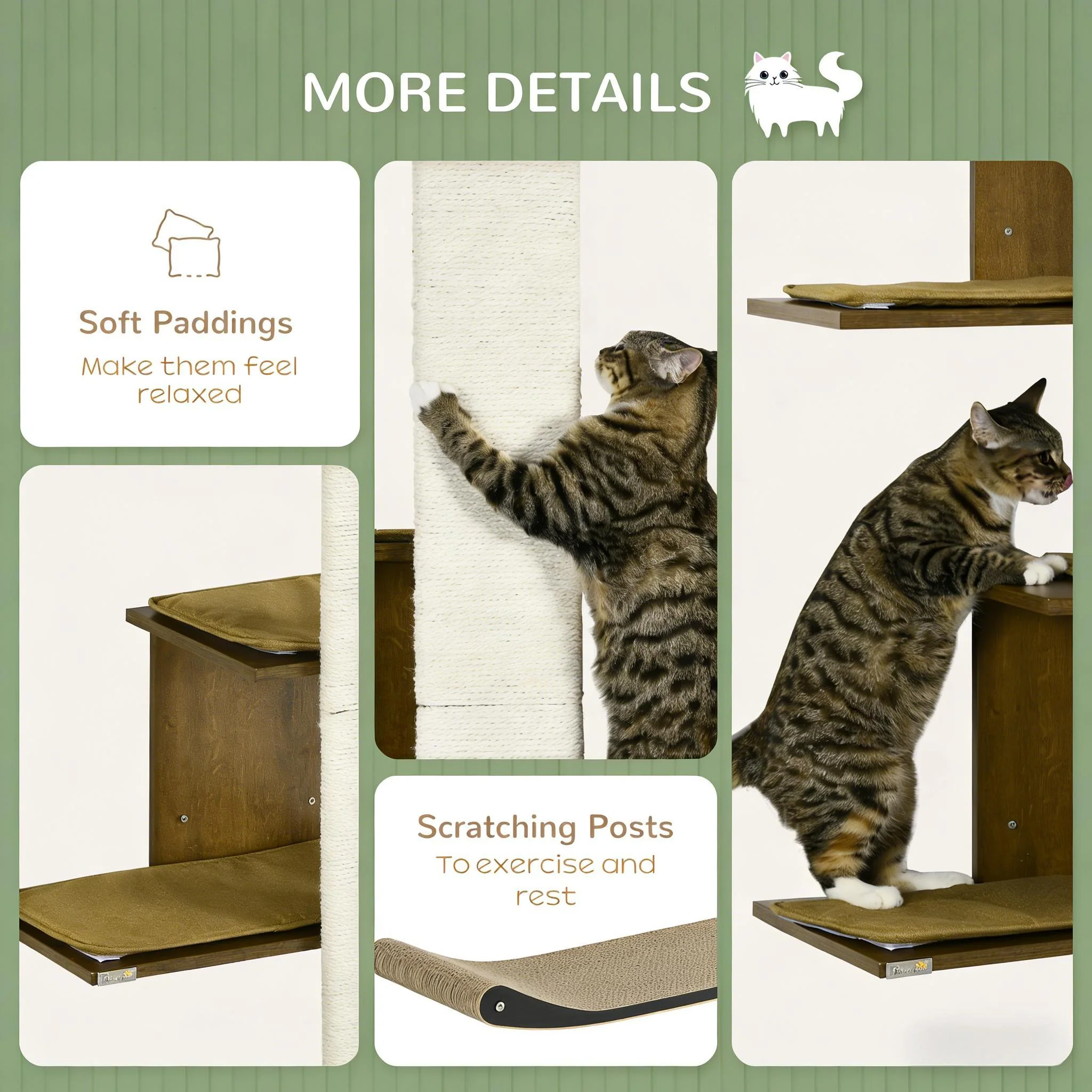 Lira 56" 4-Layer Wall-Mounted Cat Tree Shelves with Jute Scratching Post - Image 5