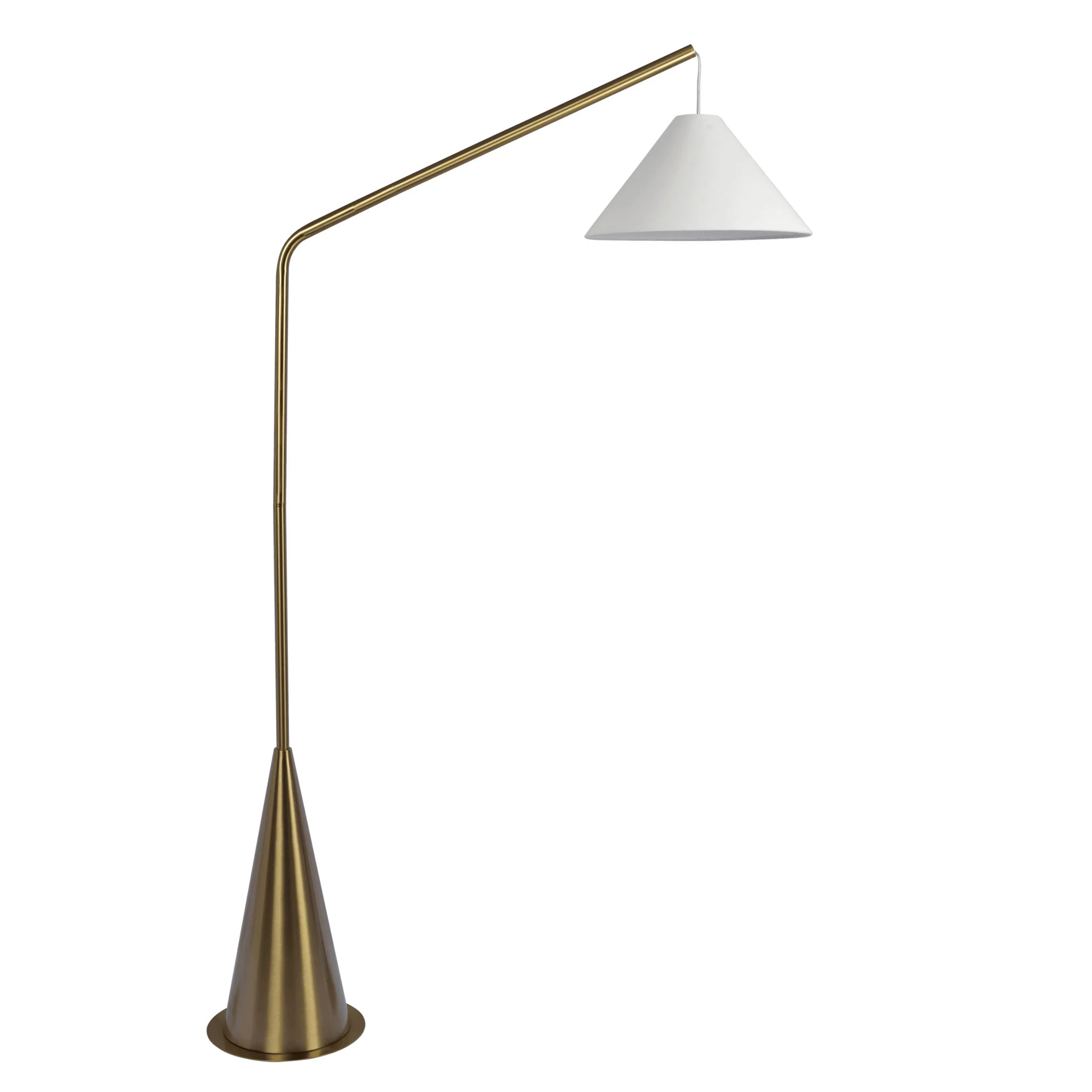 Lisbon - Floor Lamp With On / Off Switch Coned Base Hanging Shade - Antique Brass / White - Image 2