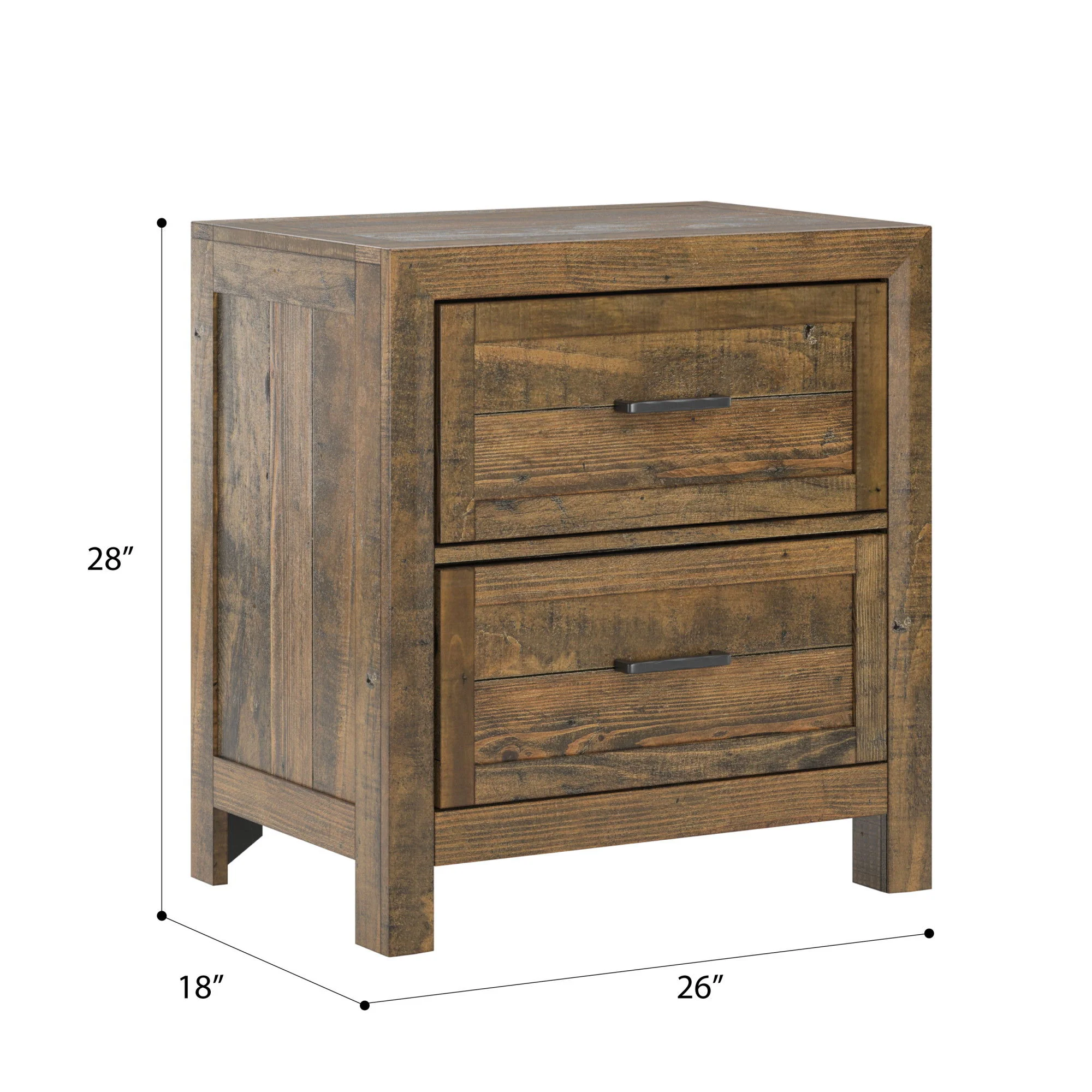 Rustic 2 Drawer Nightstand - Brown - Wood - Image 6
