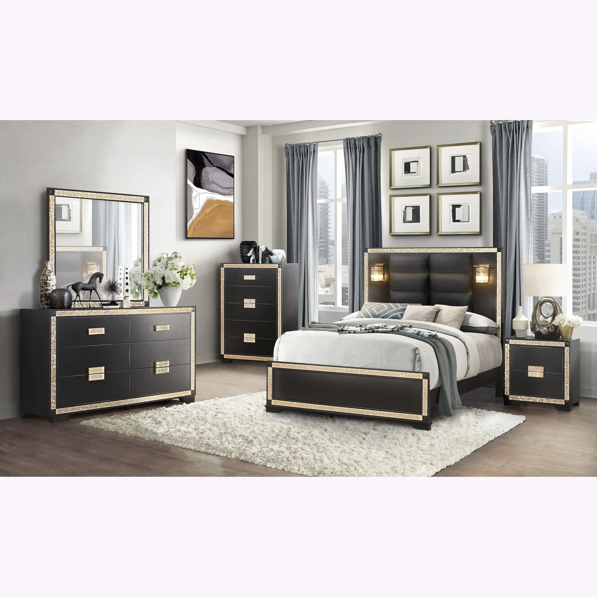 Lively - Bedroom Set With Glitter Detail And Padded Headboard - Image 9