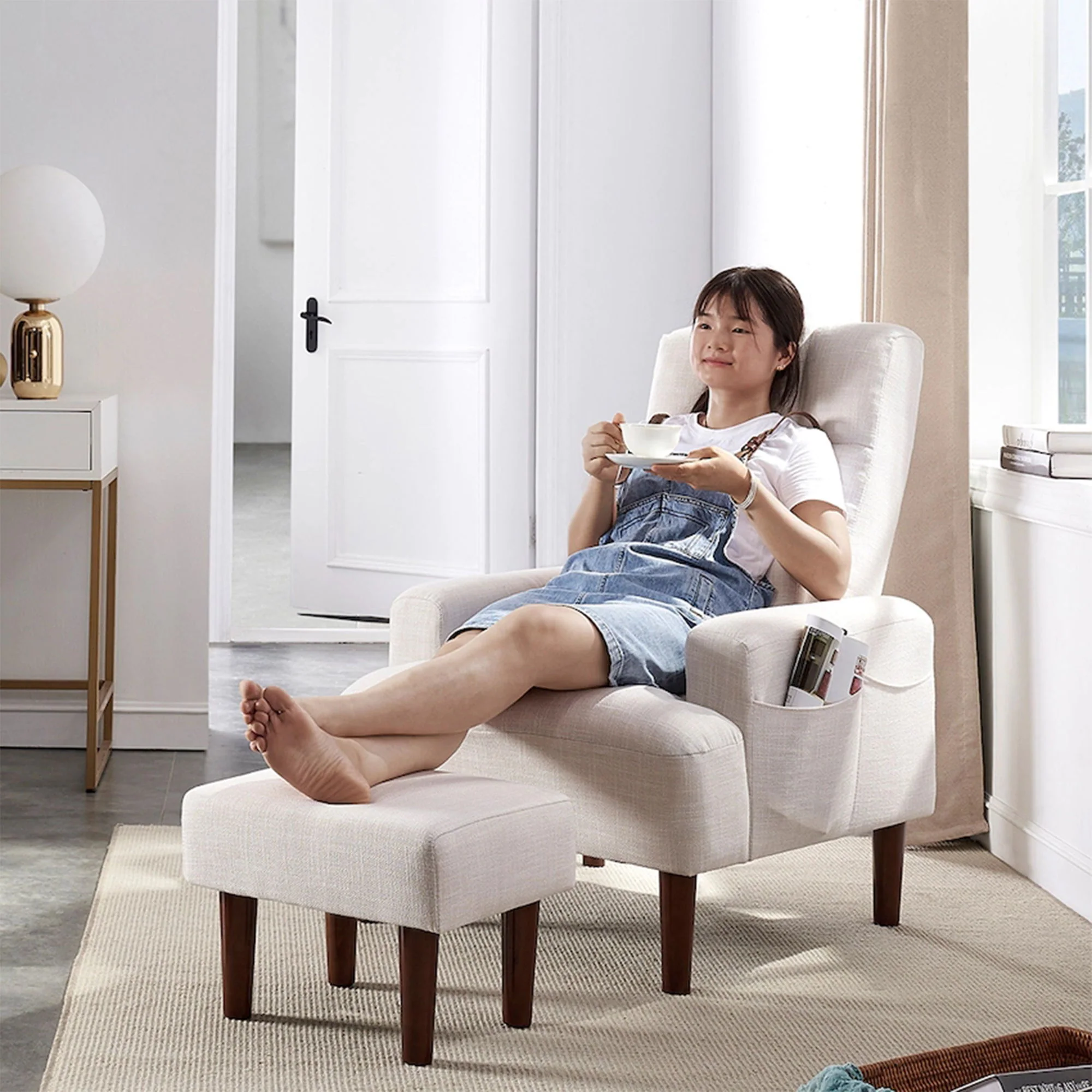 Living Room Sofa Single Chair And Ottoman, Modern Multi-Function Fabric Living Room Sofa Lounge Chair Bed And Stool. Soft Leisure Single Chair Adjustable Into 5 Angles With Sofa Bed - Image 10