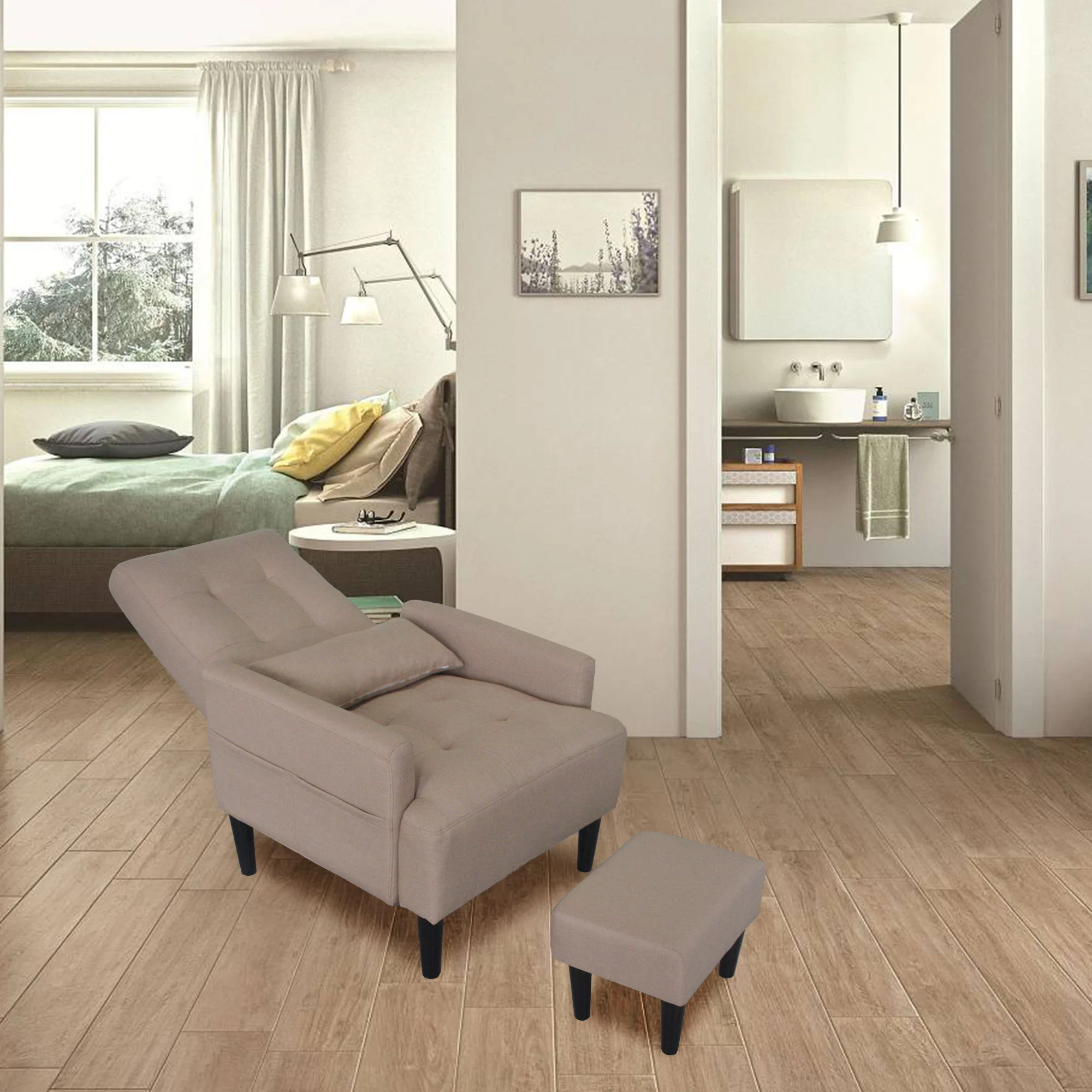 Living Room Sofa Single Chair And Ottoman, Modern Multi-Function Fabric Living Room Sofa Lounge Chair Bed And Stool. Soft Leisure Single Chair Adjustable Into 5 Angles With Sofa Bed - Image 12