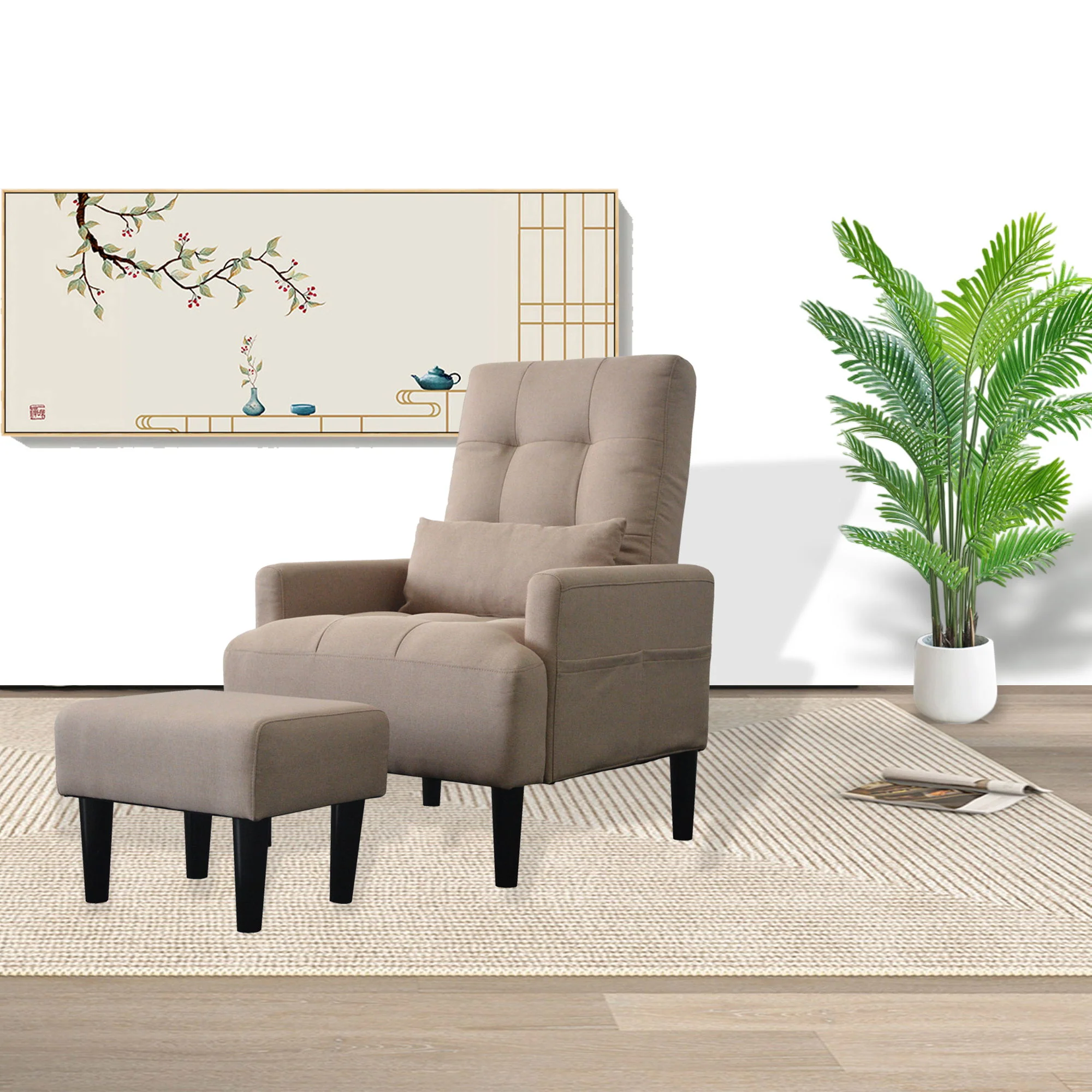 Living Room Sofa Single Chair And Ottoman, Modern Multi-Function Fabric Living Room Sofa Lounge Chair Bed And Stool. Soft Leisure Single Chair Adjustable Into 5 Angles With Sofa Bed - Image 13