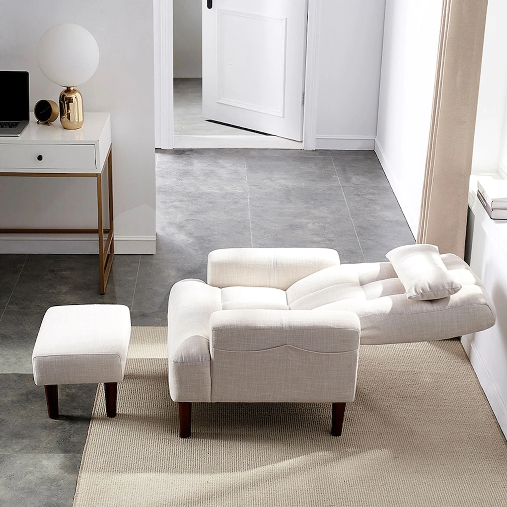 Living Room Sofa Single Chair And Ottoman, Modern Multi-Function Fabric Living Room Sofa Lounge Chair Bed And Stool. Soft Leisure Single Chair Adjustable Into 5 Angles With Sofa Bed - Image 14