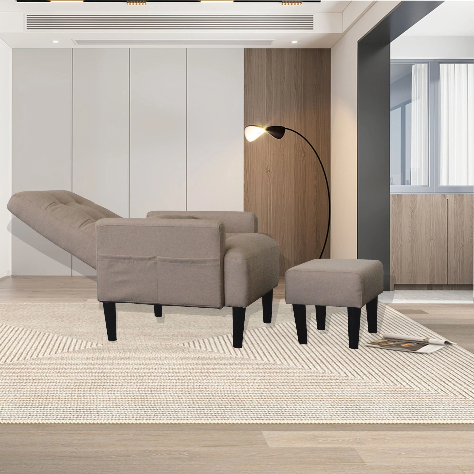 Living Room Sofa Single Chair And Ottoman, Modern Multi-Function Fabric Living Room Sofa Lounge Chair Bed And Stool. Soft Leisure Single Chair Adjustable Into 5 Angles With Sofa Bed - Image 16