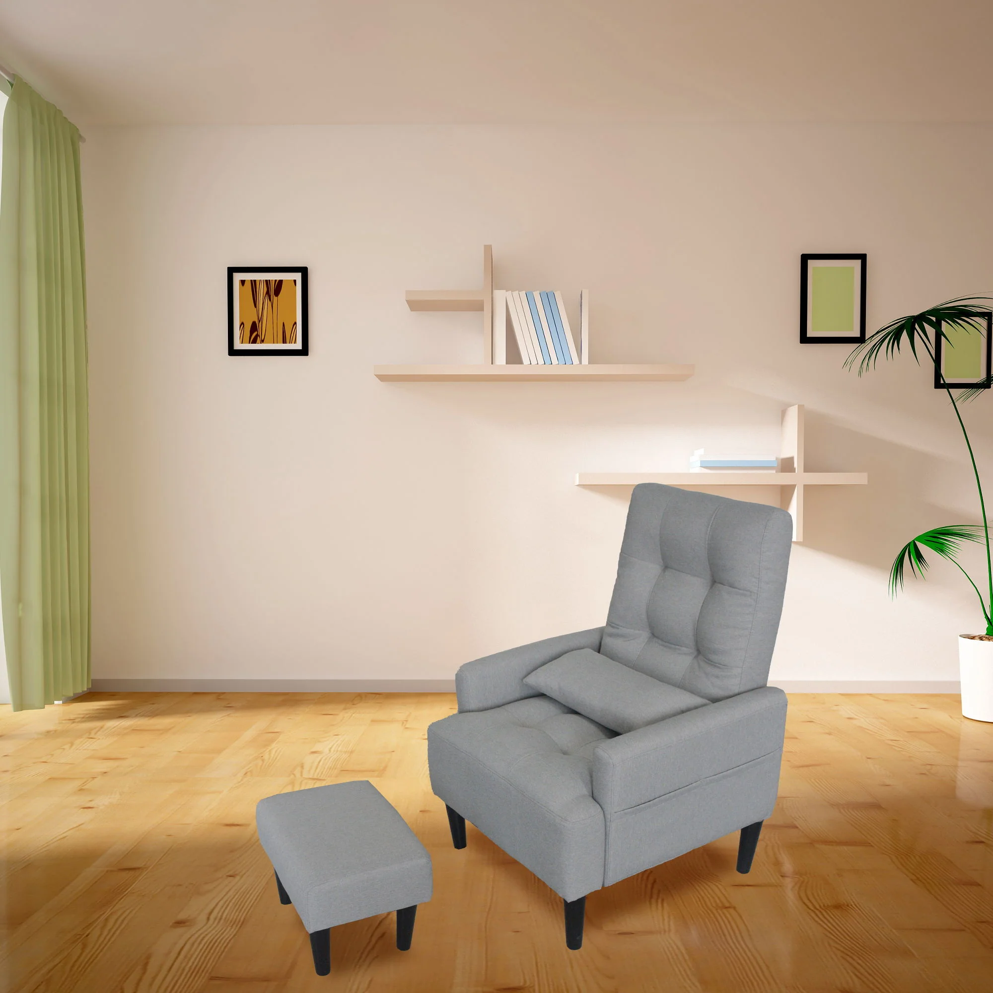 Living Room Sofa Single Chair And Ottoman, Modern Multi-Function Fabric Living Room Sofa Lounge Chair Bed And Stool. Soft Leisure Single Chair Adjustable Into 5 Angles With Sofa Bed - Image 17