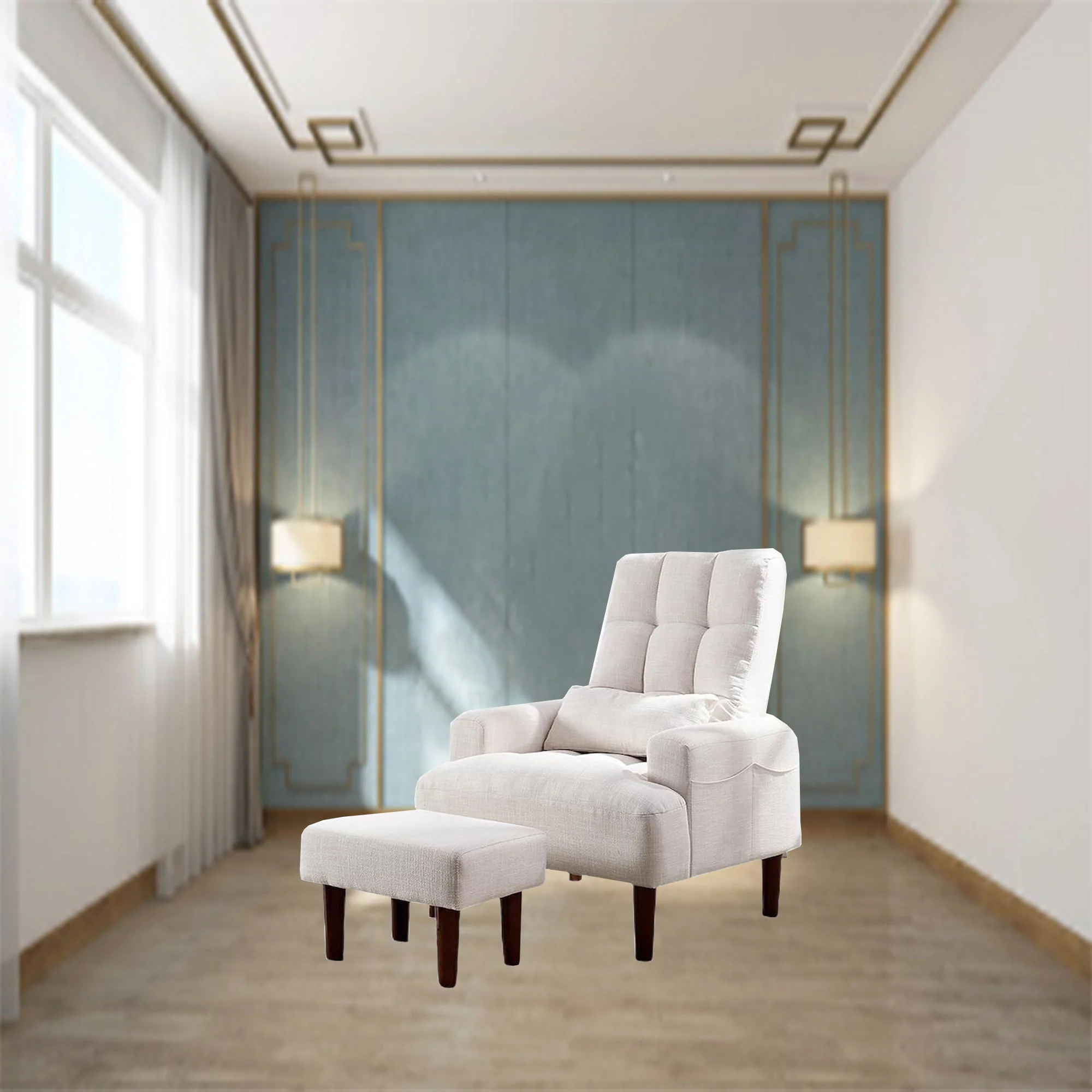 Living Room Sofa Single Chair And Ottoman, Modern Multi-Function Fabric Living Room Sofa Lounge Chair Bed And Stool. Soft Leisure Single Chair Adjustable Into 5 Angles With Sofa Bed - Image 19
