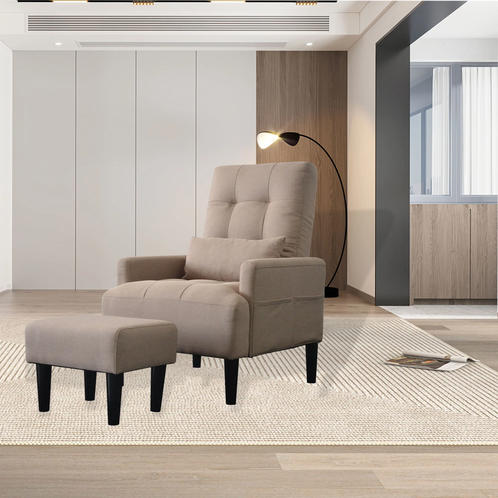 Living Room Sofa Single Chair And Ottoman, Modern Multi-Function Fabric Living Room Sofa Lounge Chair Bed And Stool. Soft Leisure Single Chair Adjustable Into 5 Angles With Sofa Bed - Image 2