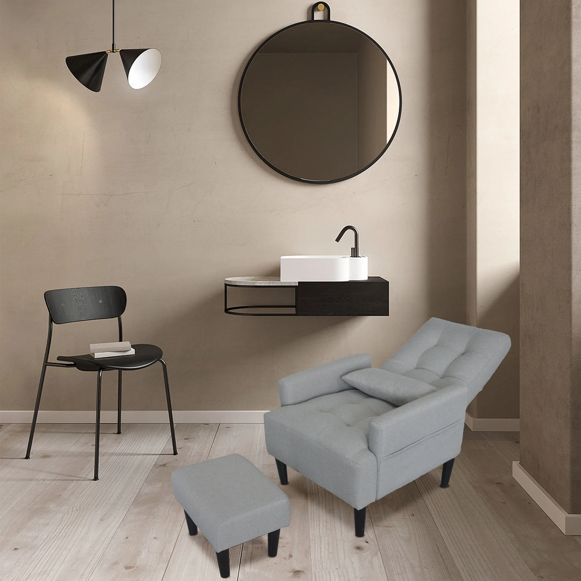 Living Room Sofa Single Chair And Ottoman, Modern Multi-Function Fabric Living Room Sofa Lounge Chair Bed And Stool. Soft Leisure Single Chair Adjustable Into 5 Angles With Sofa Bed - Image 21