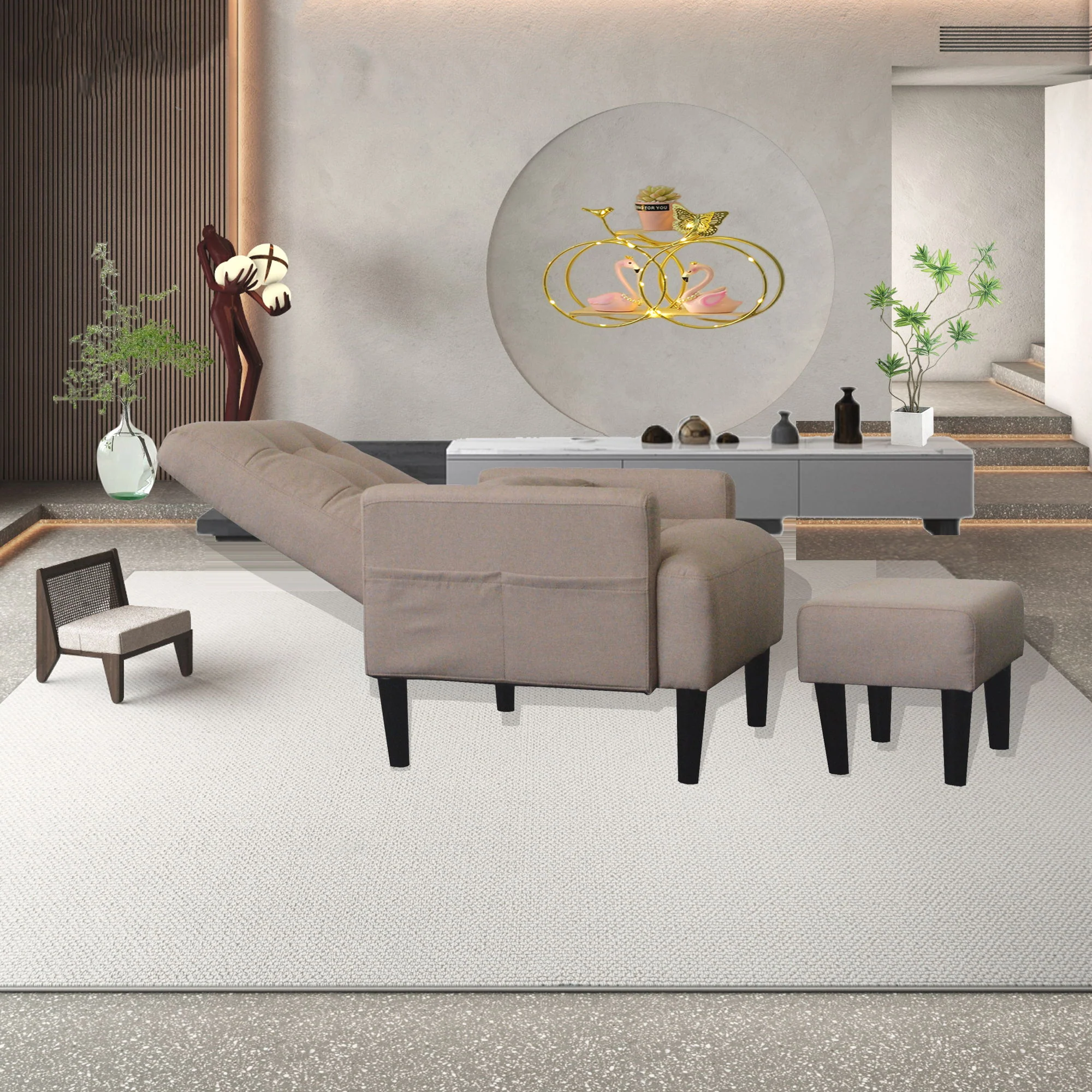 Living Room Sofa Single Chair And Ottoman, Modern Multi-Function Fabric Living Room Sofa Lounge Chair Bed And Stool. Soft Leisure Single Chair Adjustable Into 5 Angles With Sofa Bed - Image 23