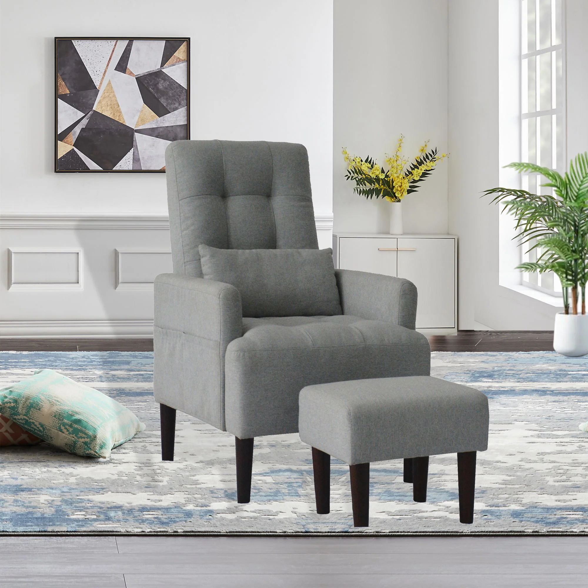 Living Room Sofa Single Chair And Ottoman, Modern Multi-Function Fabric Living Room Sofa Lounge Chair Bed And Stool. Soft Leisure Single Chair Adjustable Into 5 Angles With Sofa Bed - Image 3
