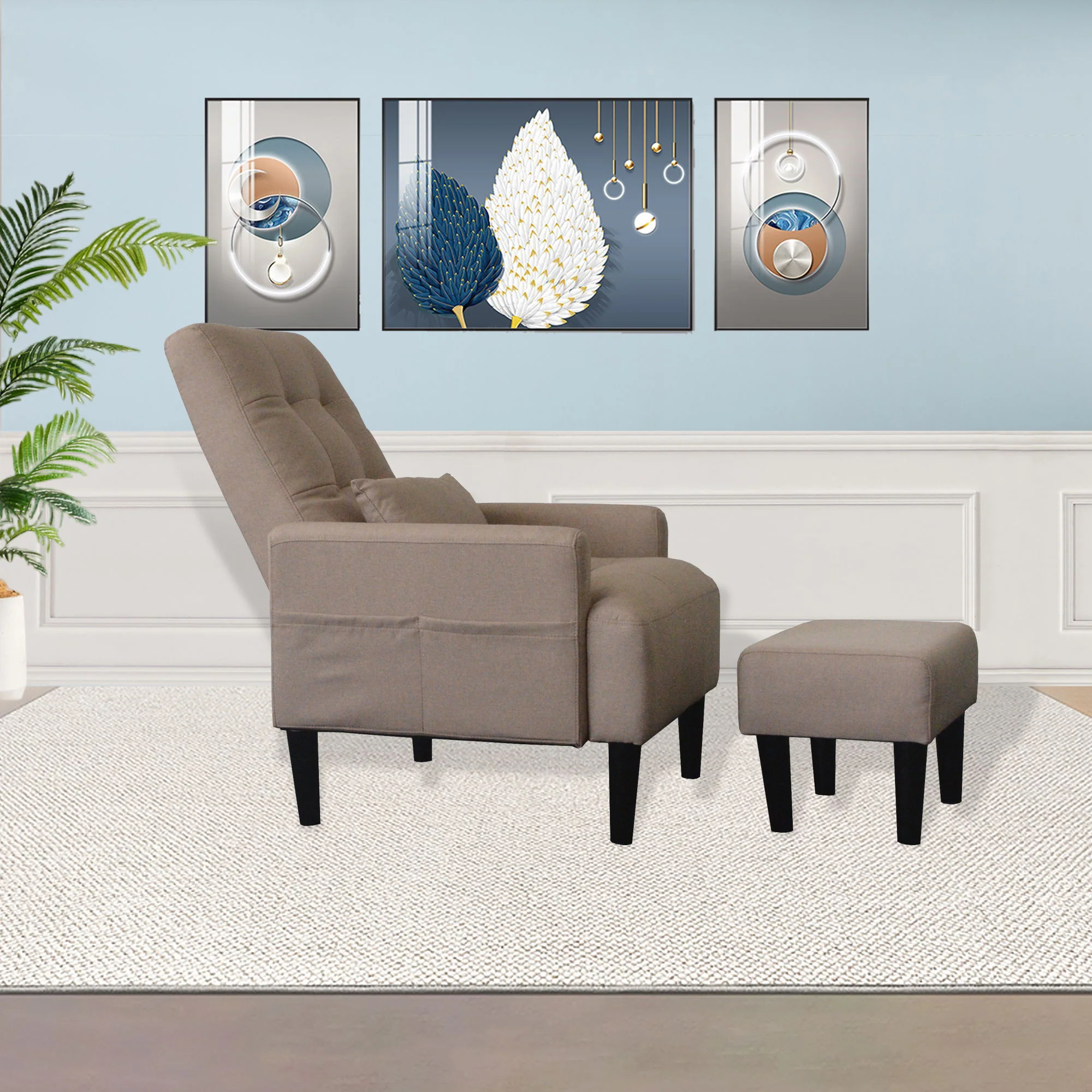 Living Room Sofa Single Chair And Ottoman, Modern Multi-Function Fabric Living Room Sofa Lounge Chair Bed And Stool. Soft Leisure Single Chair Adjustable Into 5 Angles With Sofa Bed - Image 4