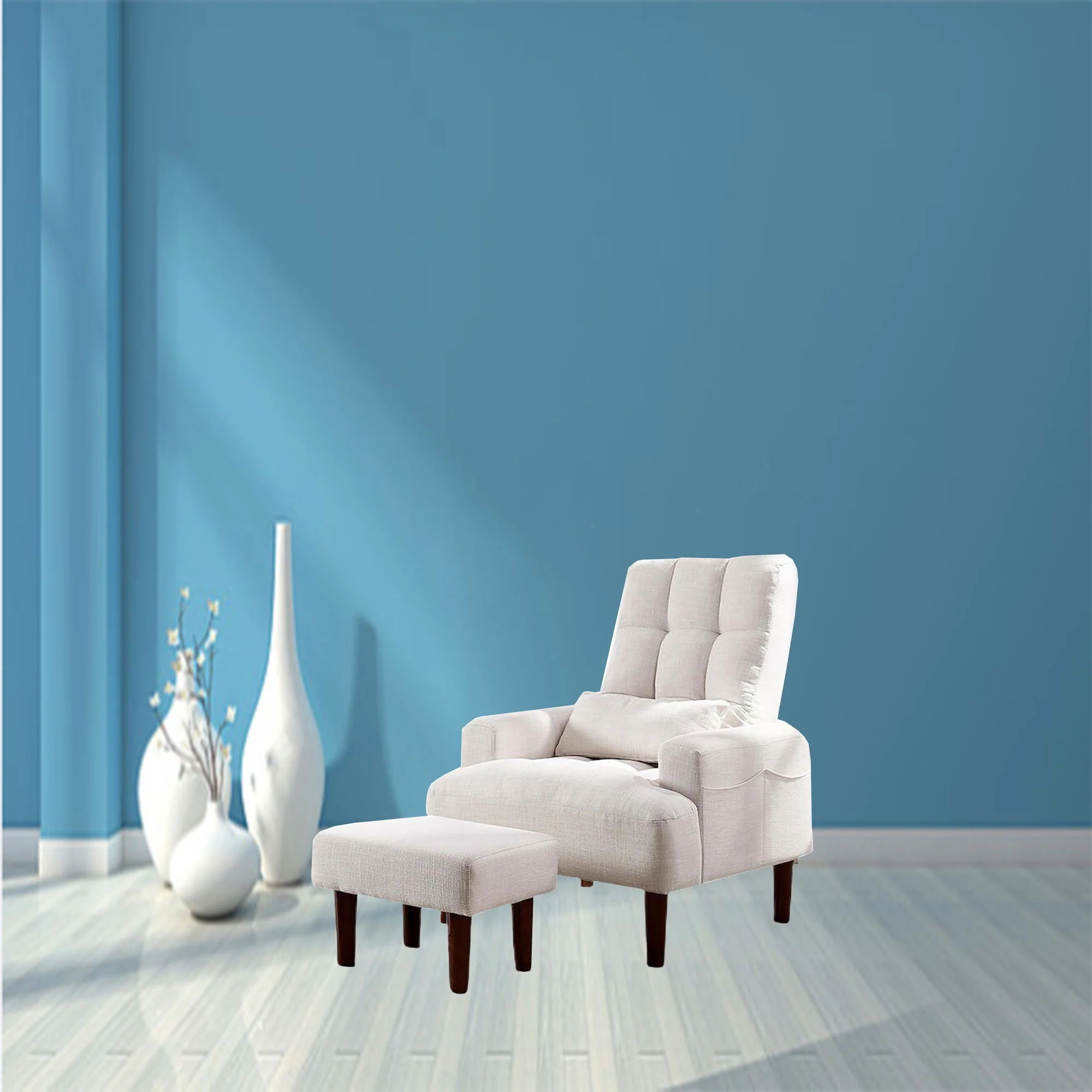 Living Room Sofa Single Chair And Ottoman, Modern Multi-Function Fabric Living Room Sofa Lounge Chair Bed And Stool. Soft Leisure Single Chair Adjustable Into 5 Angles With Sofa Bed - Image 6