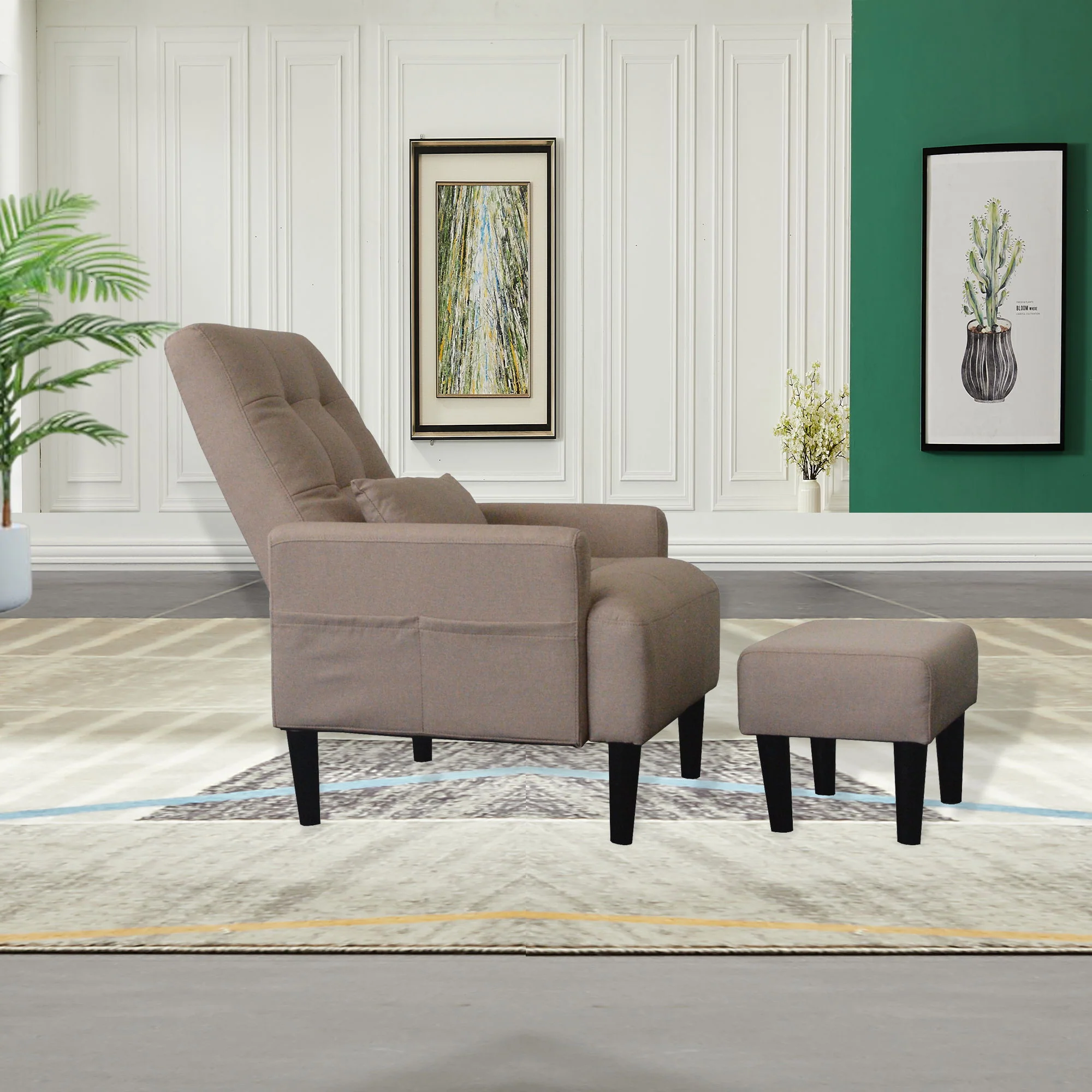 Living Room Sofa Single Chair And Ottoman, Modern Multi-Function Fabric Living Room Sofa Lounge Chair Bed And Stool. Soft Leisure Single Chair Adjustable Into 5 Angles With Sofa Bed - Image 7