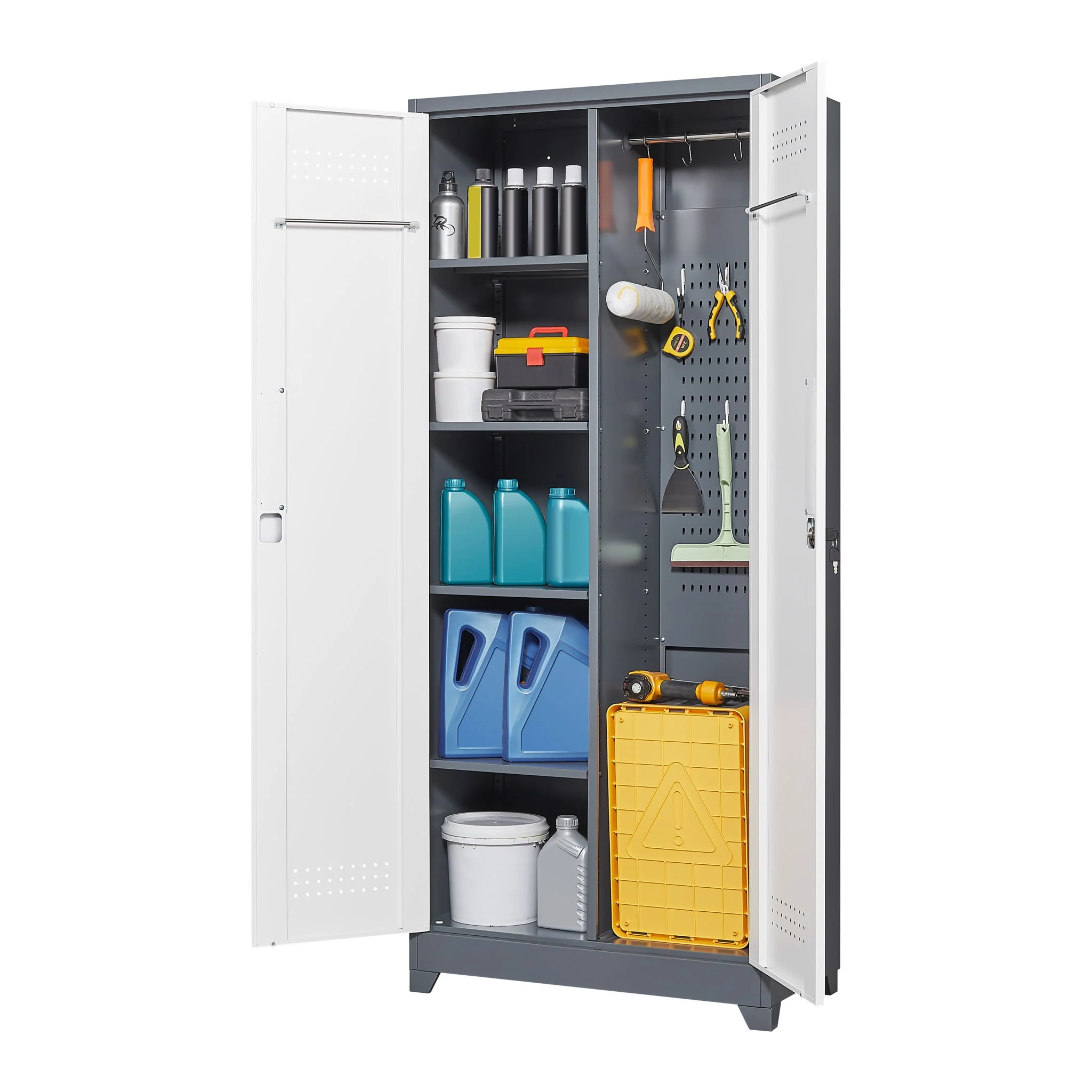 Lockers With Locking Doors, Adjustable Shelves, High Broom Tool Storage Cabinet - Image 13