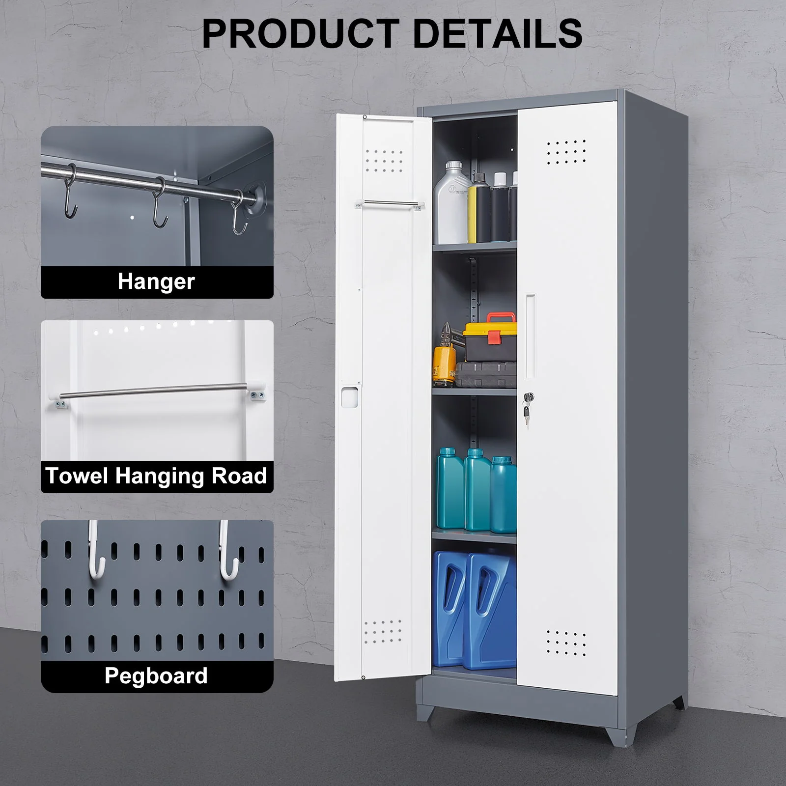 Lockers With Locking Doors, Adjustable Shelves, High Broom Tool Storage Cabinet - Image 6