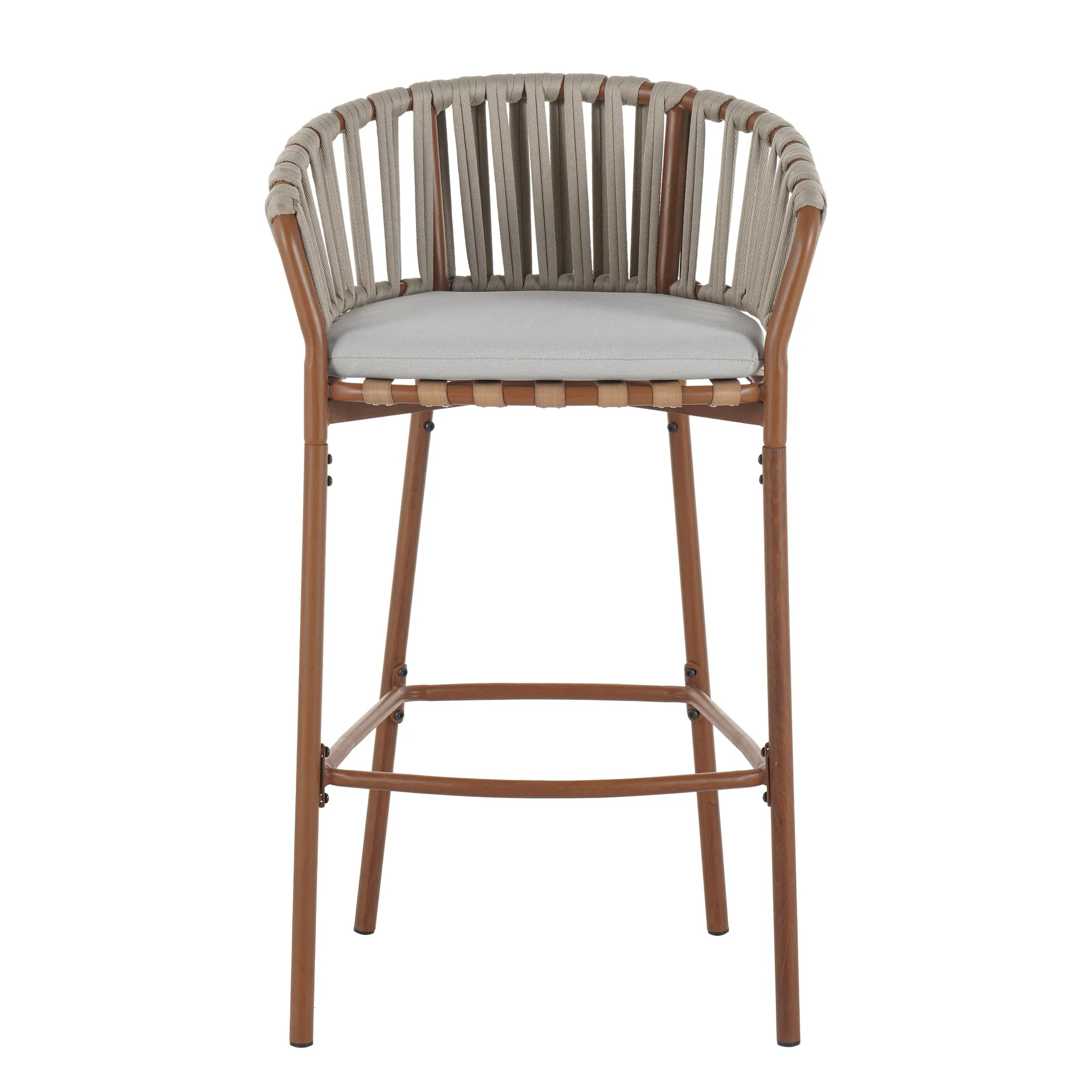 Lodi - Outdoor Matal Rope Barstool, Teak / Beige (Set of 2) - Teak / Beige - Image 2