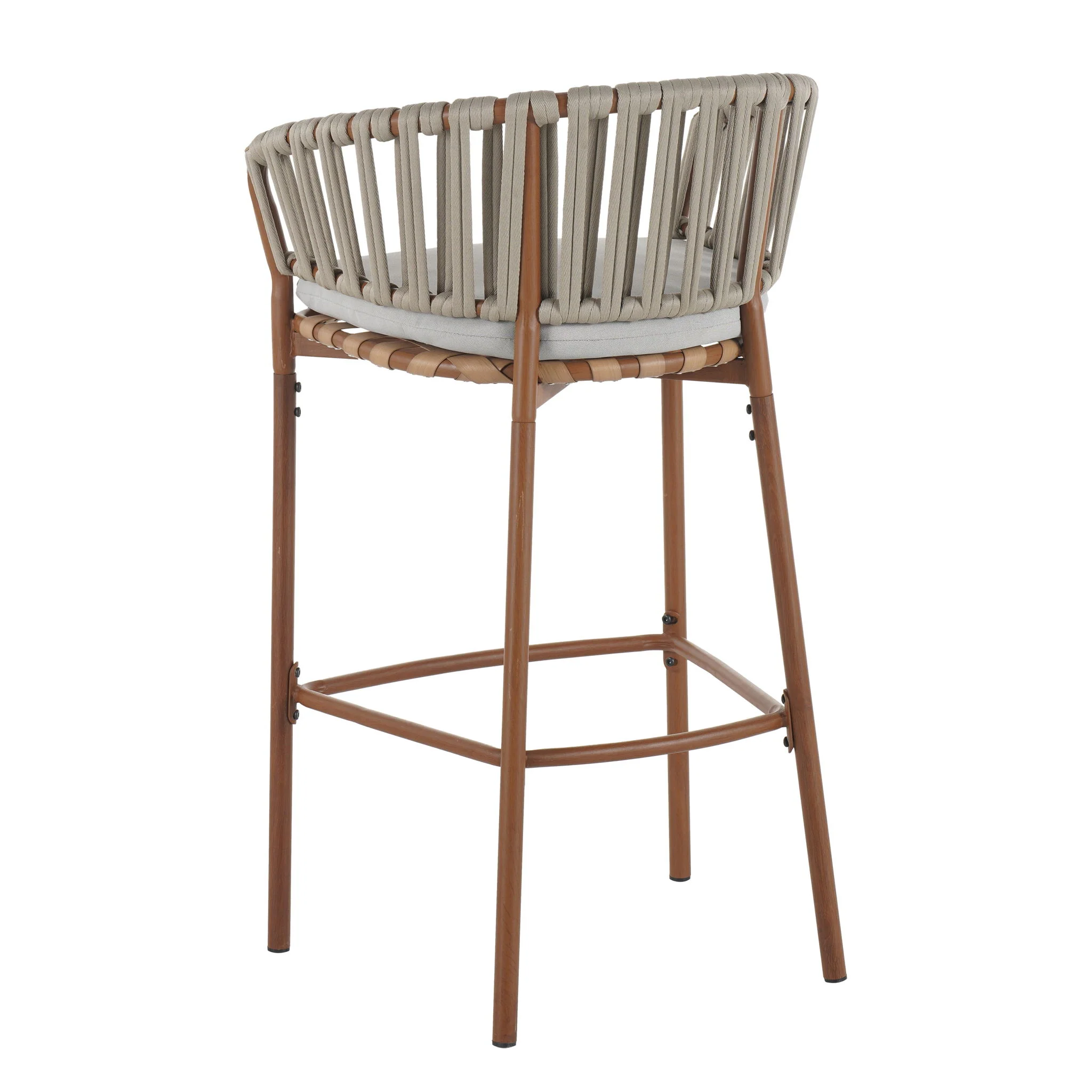 Lodi - Outdoor Matal Rope Barstool, Teak / Beige (Set of 2) - Teak / Beige - Image 3