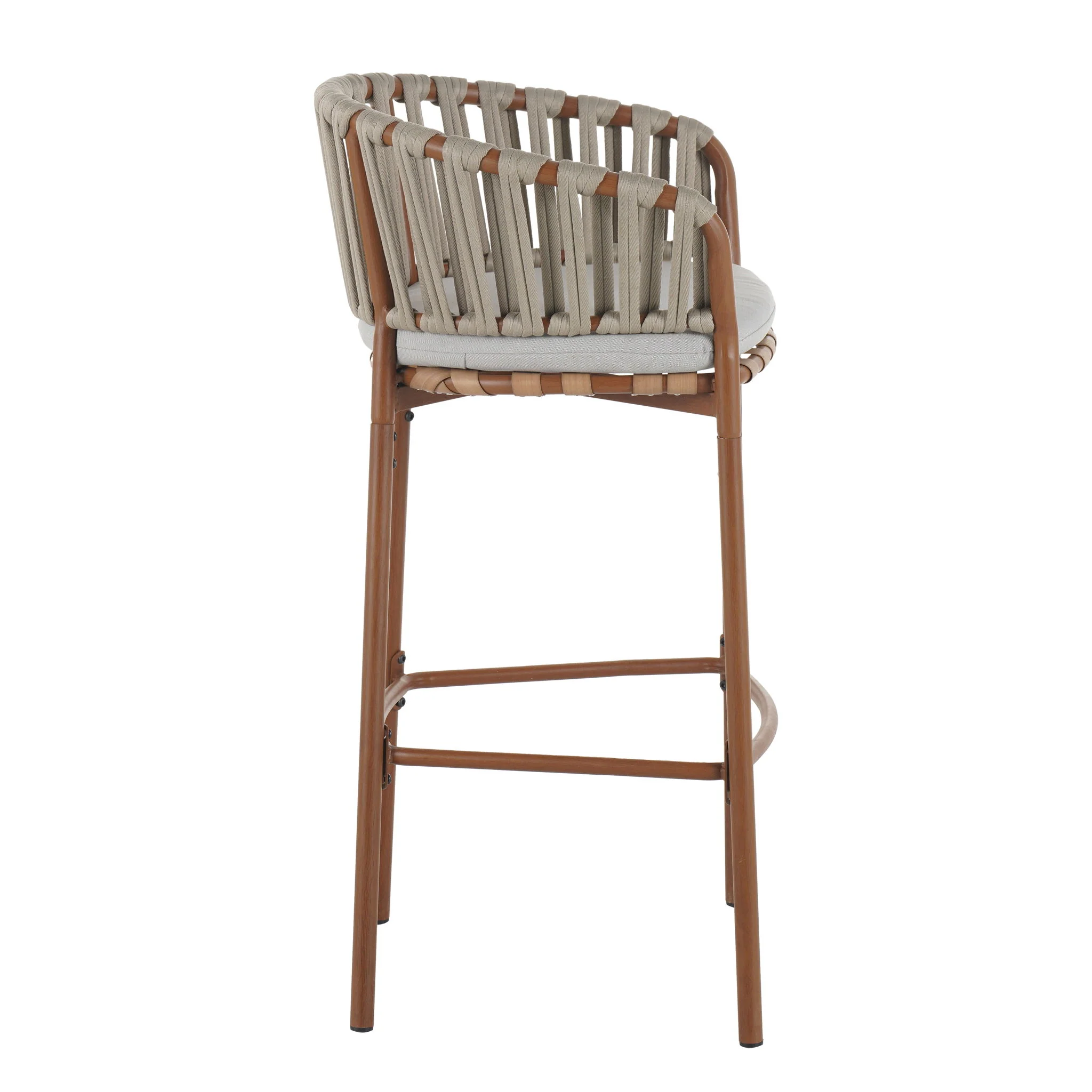 Lodi - Outdoor Matal Rope Barstool, Teak / Beige (Set of 2) - Teak / Beige - Image 9