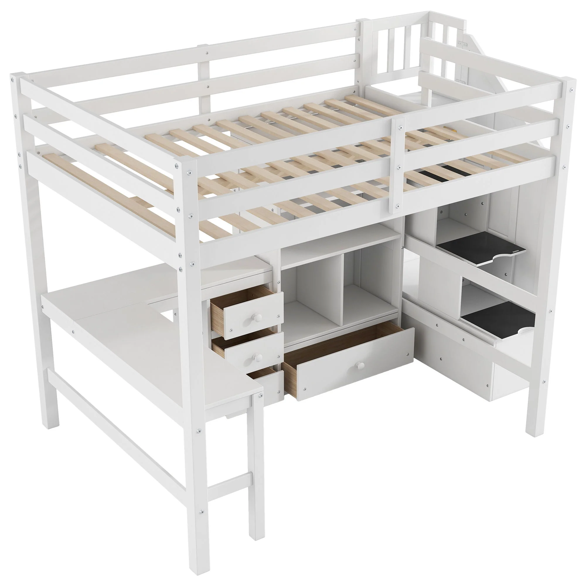 Loft Bed & L Shaped Desk, Drawers, Cabinet, And Storage Staircase - Image 11