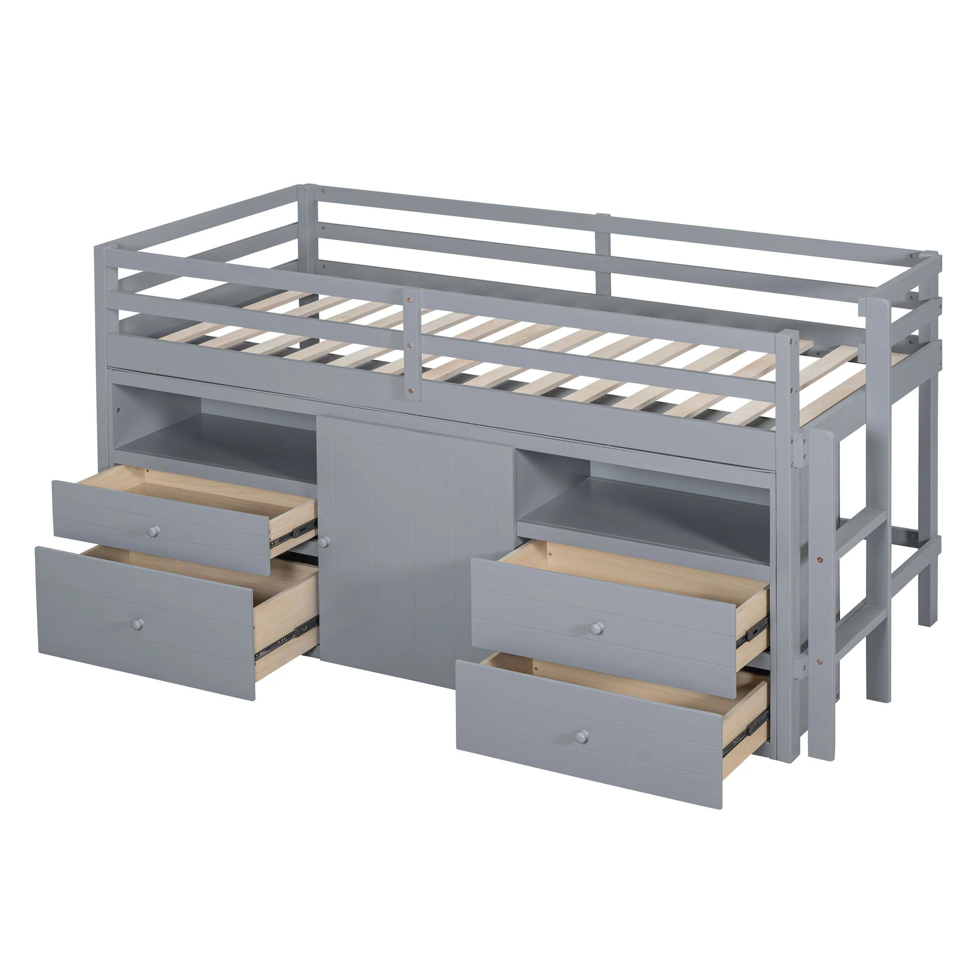 Loft Bed With 4 Drawers, Underneath Cabinet And Shelves - Image 9