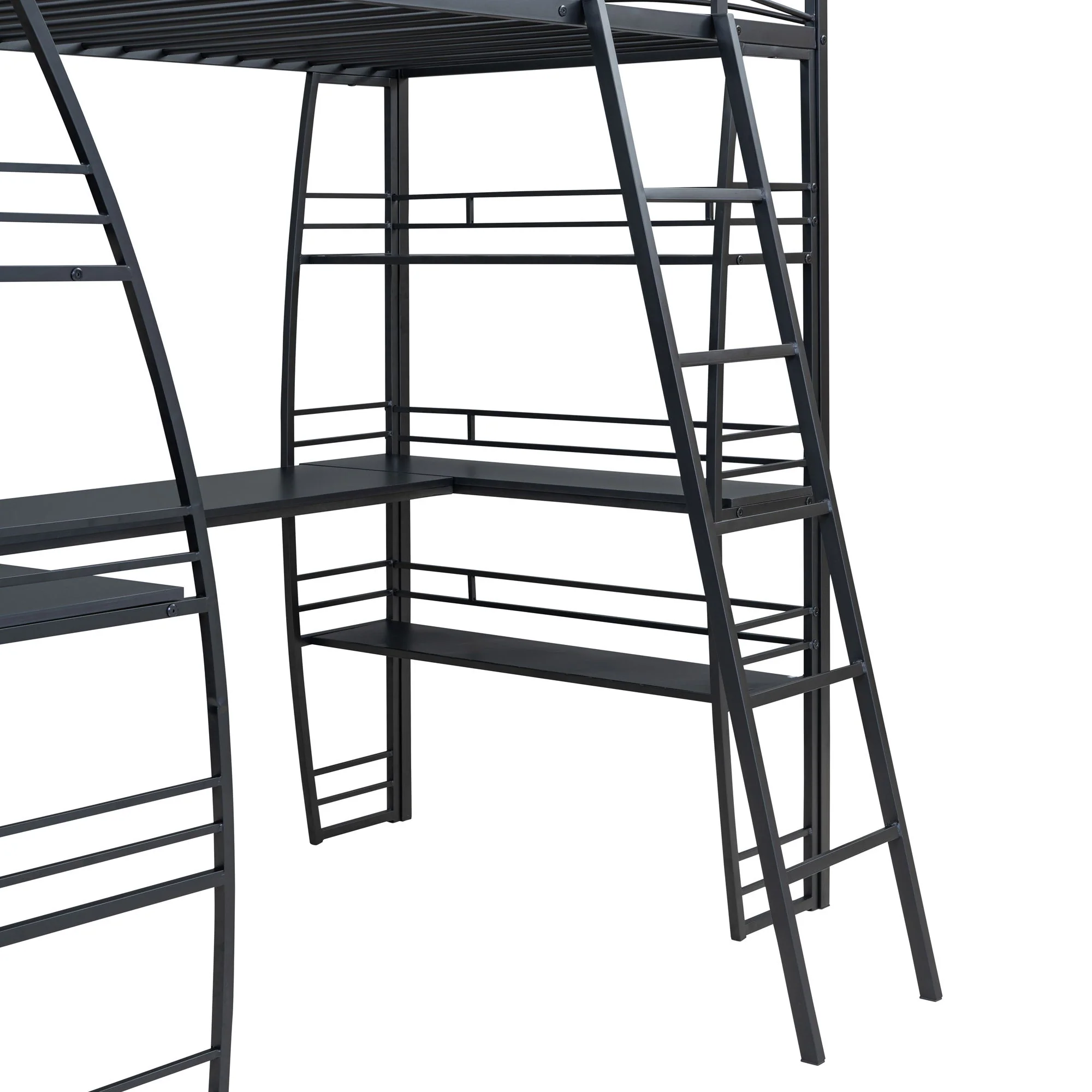 Loft Bed With 4 Layers Of Shelves And L-Shaped Desk, Stylish Metal Frame Bed With A Set Of Sockets, USB Ports And And Wireless Charging - Image 12