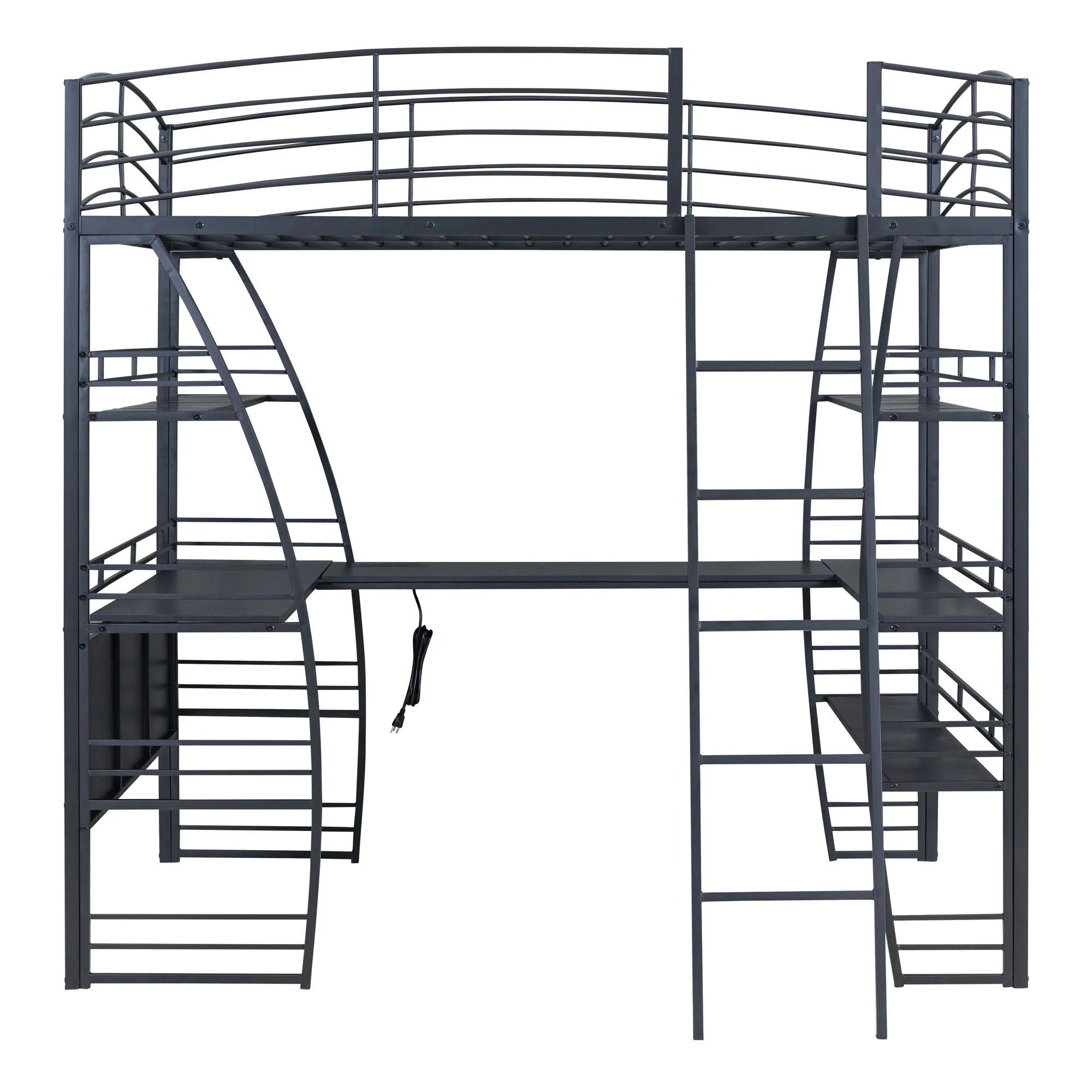 Loft Bed With 4 Layers Of Shelves And L-Shaped Desk, Stylish Metal Frame Bed With A Set Of Sockets, USB Ports And And Wireless Charging - Image 15