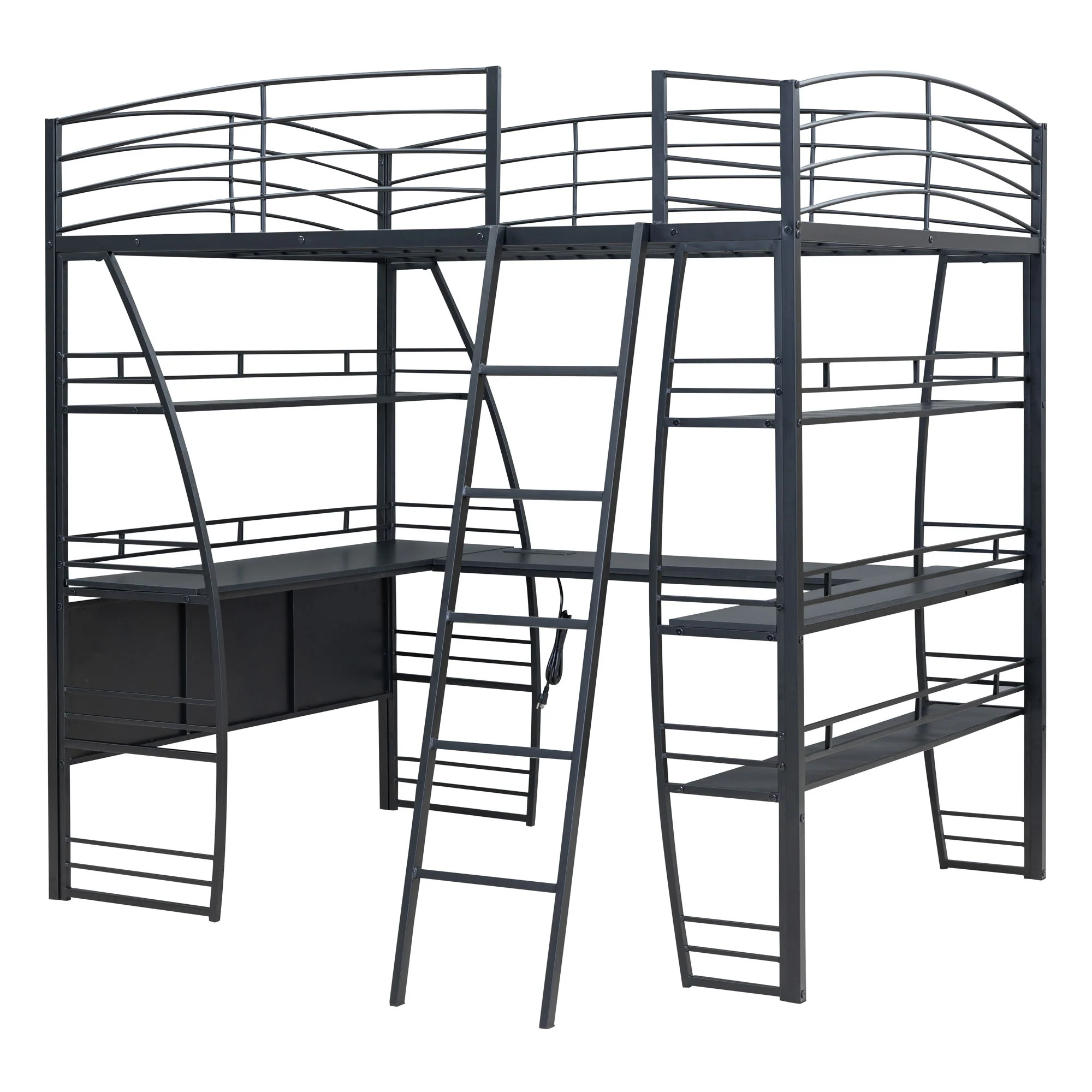 Loft Bed With 4 Layers Of Shelves And L-Shaped Desk, Stylish Metal Frame Bed With A Set Of Sockets, USB Ports And And Wireless Charging - Image 17