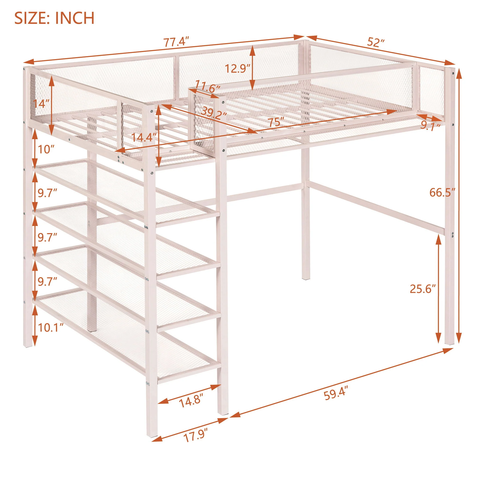 Loft Bed With 4 Tier Shelves And Storage - Image 24