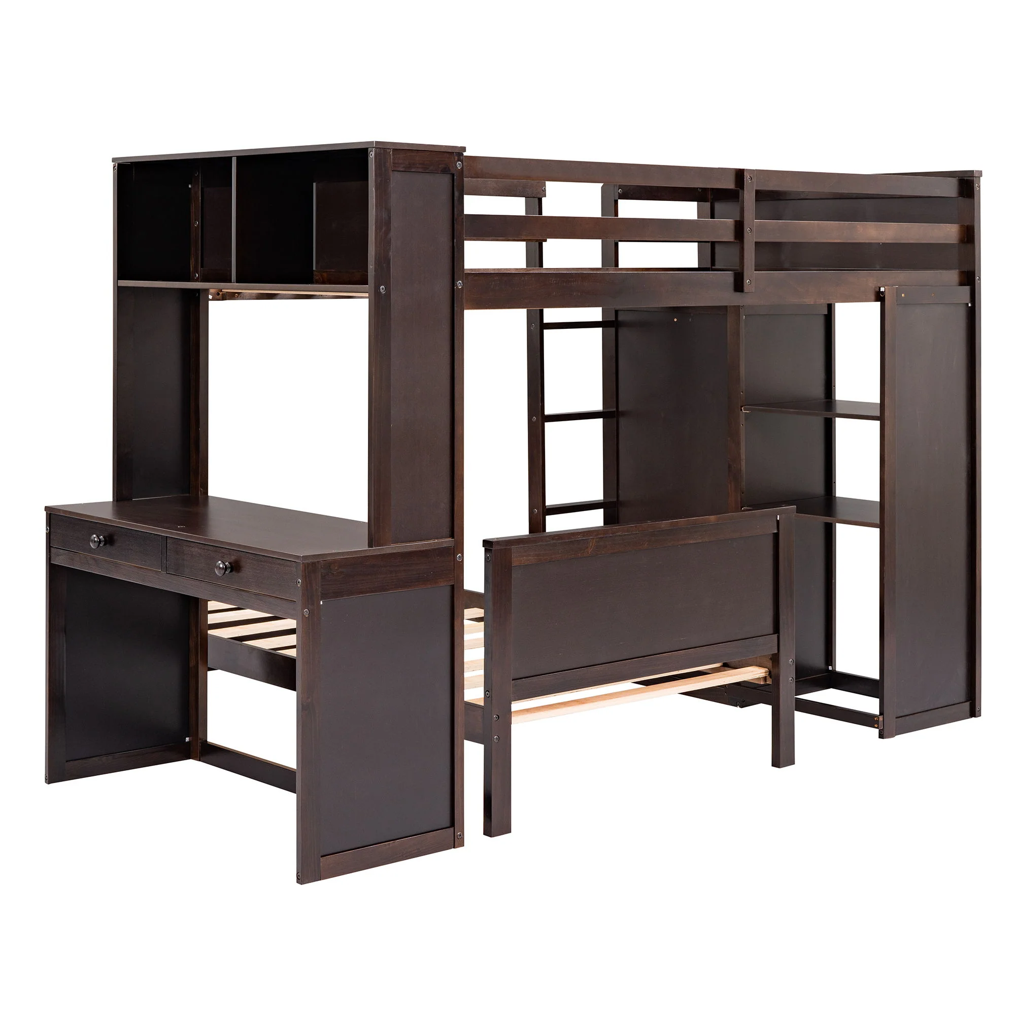 Loft Bed With A Stand Alone Bed, Shelves, Desk, And Wardrobe - Image 9