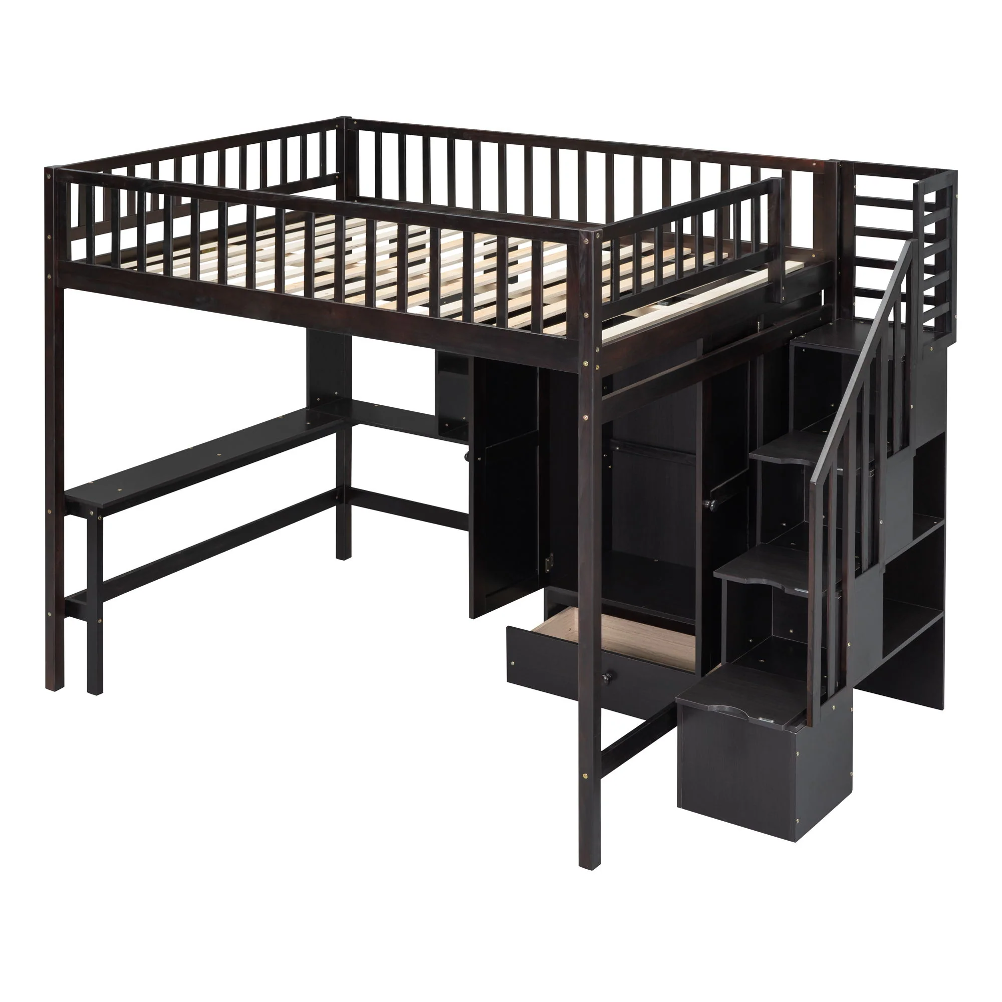 Loft Bed With Bookshelf, Drawers, Desk, And Wardrobe - Image 22